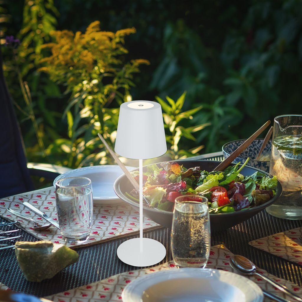 B.K.Licht Tischleuchte Akku LED Tischlampe weiß Indoor/Outdoor - BKL1594, Dimmfunktion, LED fest integriert, 2700K - Extra-Warmweiß, LED Tischlampe kabellos 36 x 10,5cm Weiß 2,5W Wohnzimmer Schlafzimmer