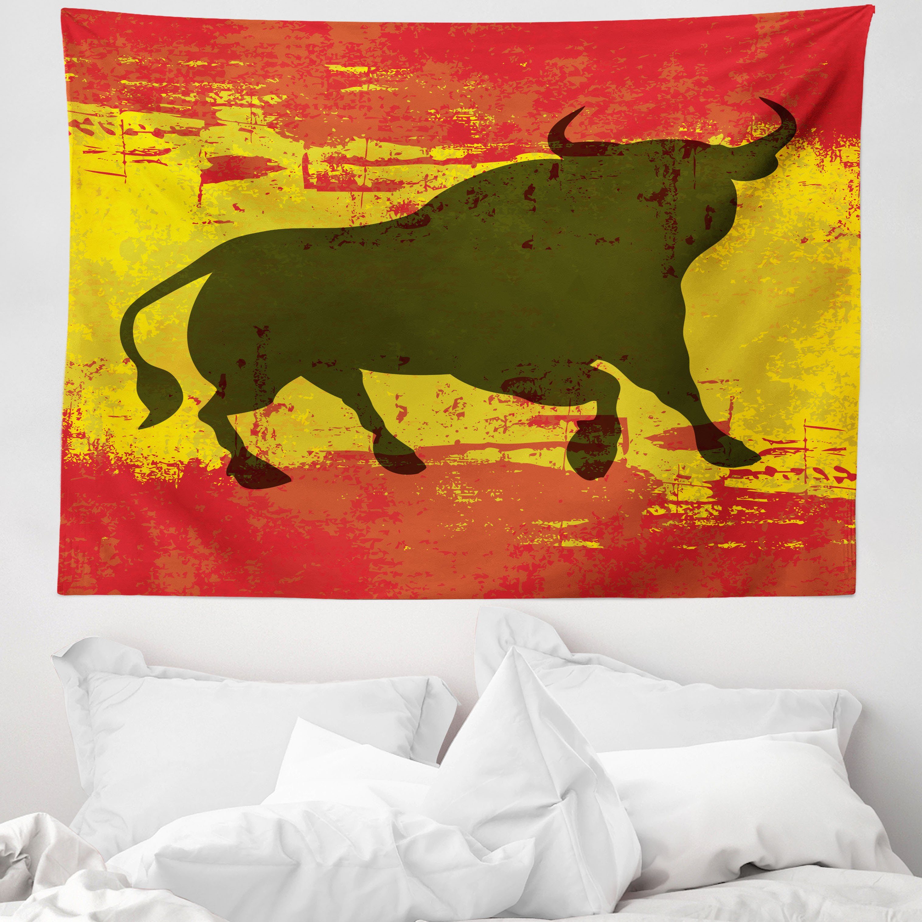 Wandteppich aus Weiches Mikrofaser Stoff Für das Wohn und Schlafzimmer, Abakuhaus, rechteckig, Spanisch Bull Silhouette auf Flagge