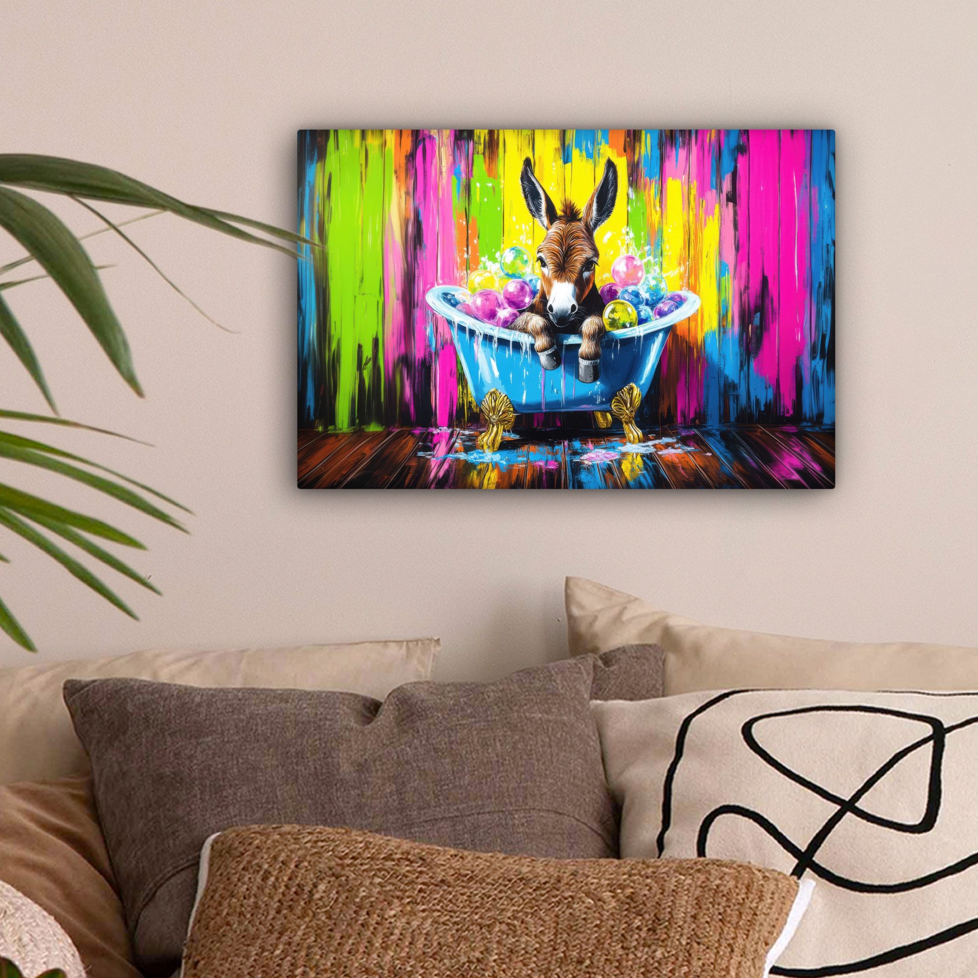 OneMillionCanvasses® Leinwandbild Esel - Badewanne - Rosa - Schaumstoff, Fo günstig online kaufen