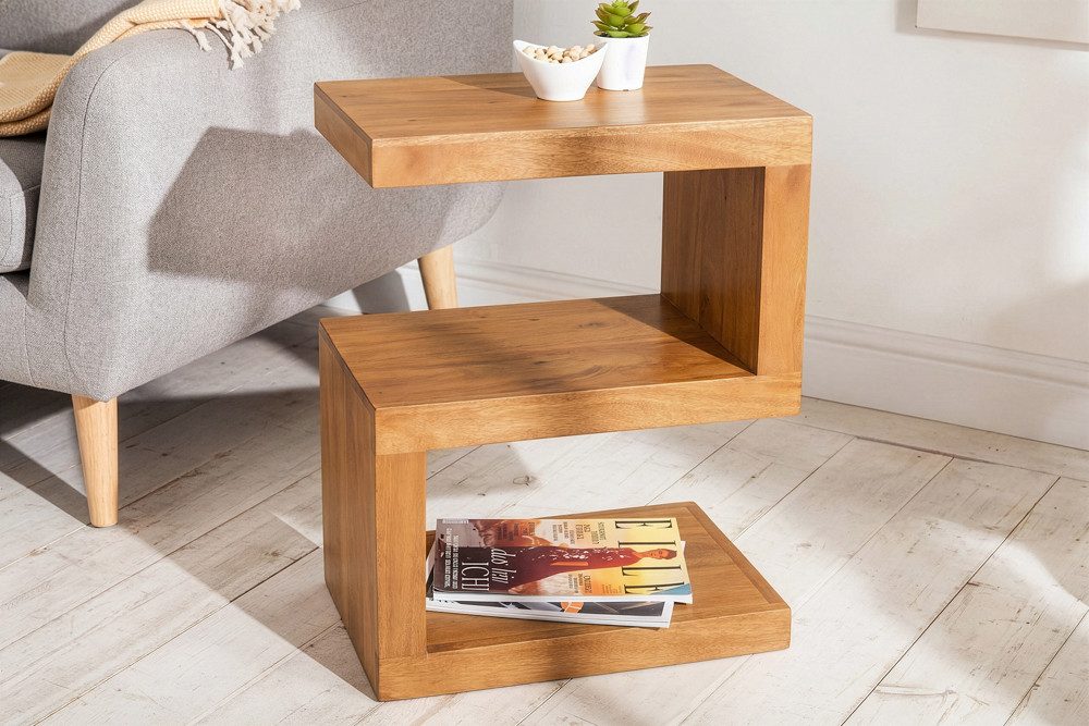riess-ambiente Beistelltisch S 60cm braun - Mangoholz, Ablage, kompakt, vielseitig, dreistufig, Massiver S-förmiger Sofatisch - ideal für Praxen, Wohn- & Schlafzimmer