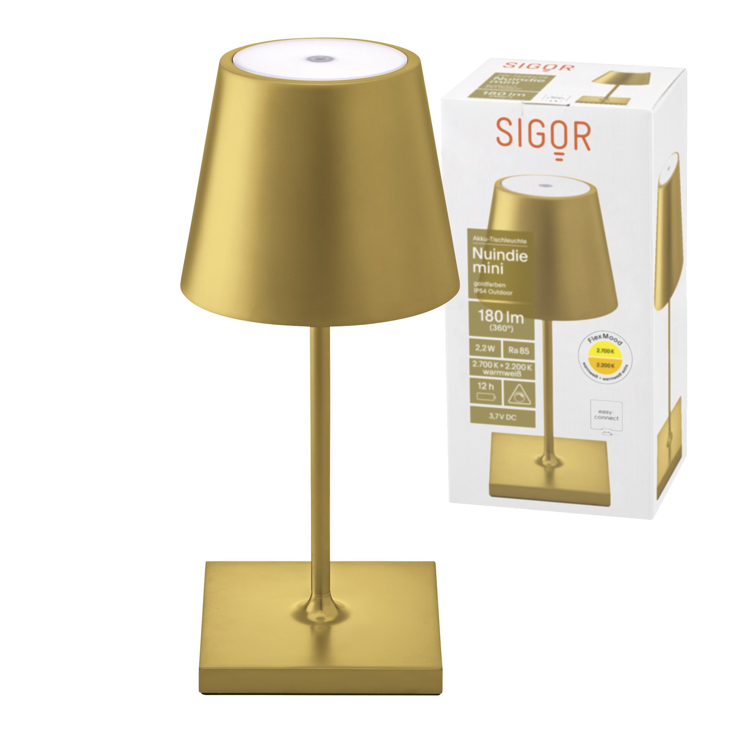 SIGOR LED Tischleuchte Tischleuchte NUINDIE Mini Goldfarben, Dimmbar, 1 LED Platine, 2700 | Tischlampen