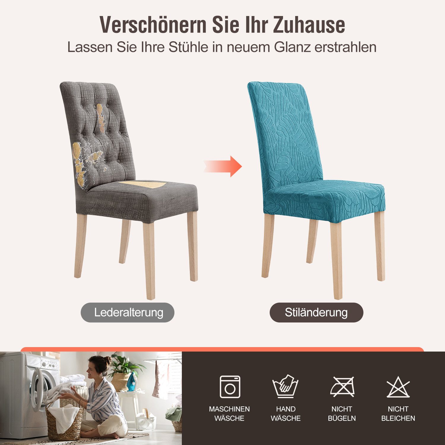 Simloveve Stuhlhusse Stretch Stuhlbezug mit Gummiband Abnehmbar, waschbar, Sitzflächenhusse in gemusterter Dekoration für Bankett,Küche,Party – Bild 3 von 5
