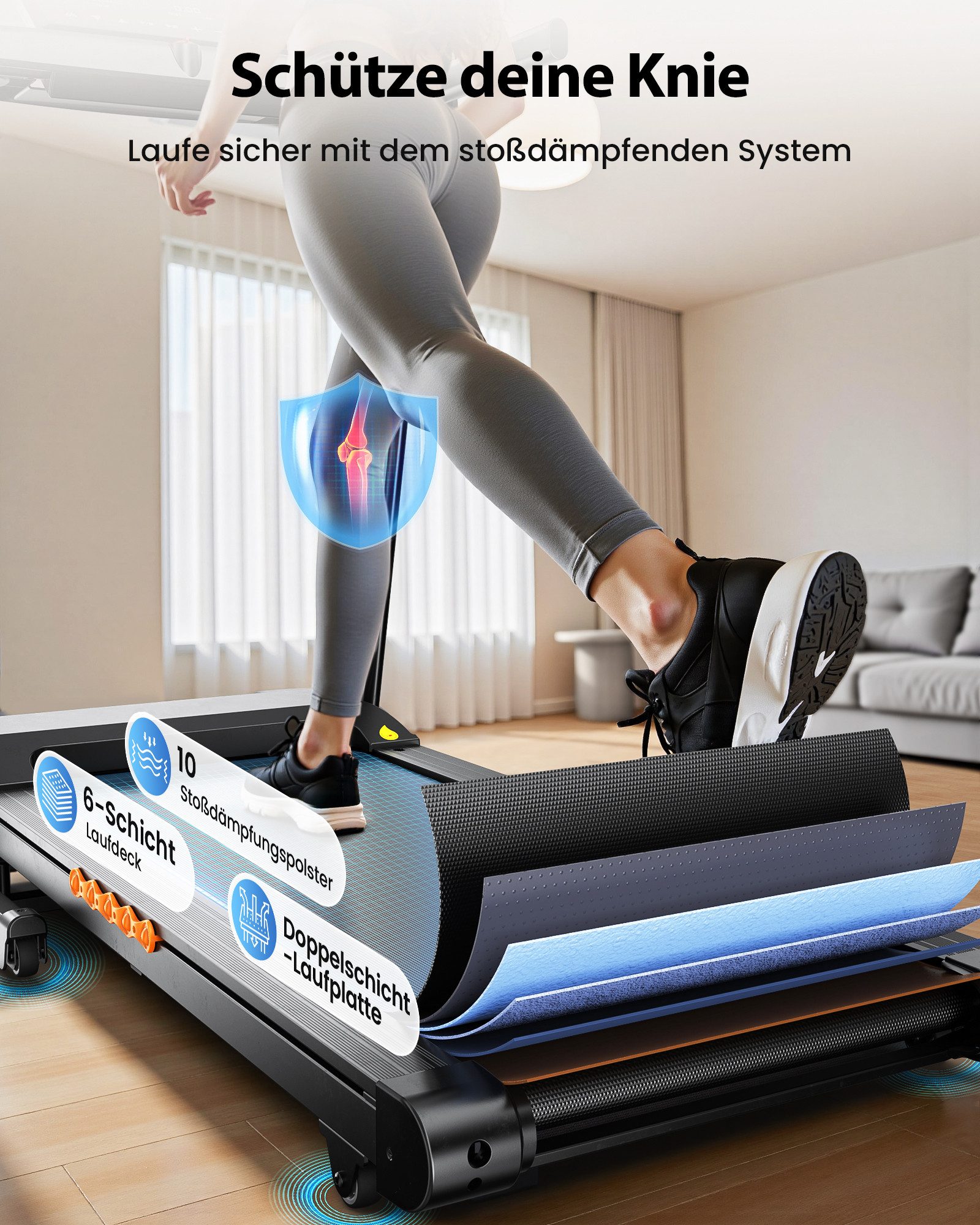 iscooter Laufband Klappbares Laufband bis 14 km/h walking jogging pad (Maximale Tragkraft 150 kg), 3.5HP,15° automatische Neigungsverstellung