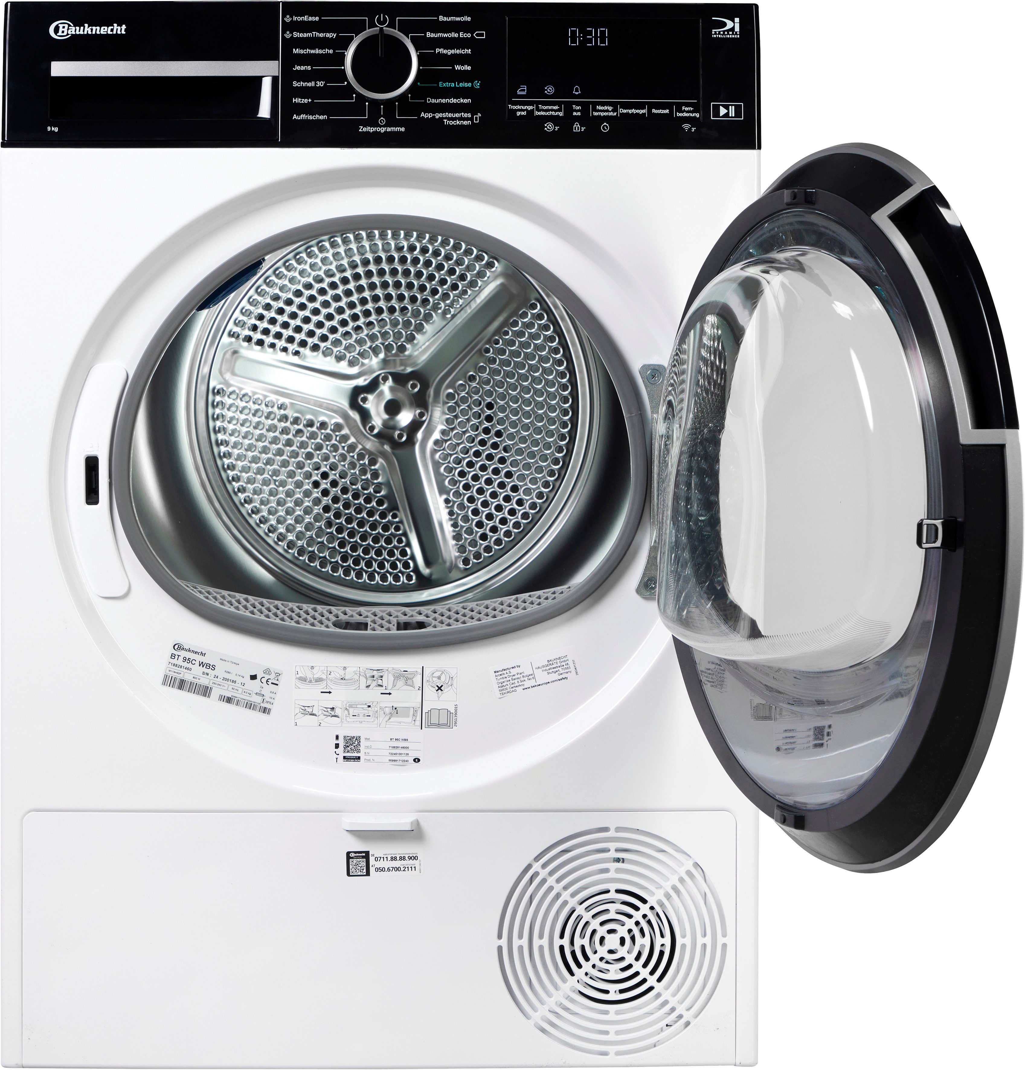 BAUKNECHT Wärmepumpentrockner BT 95C WBS, IronEase - Bügelfrei auf Knopfdruck, Silent Spin - leises Trocknen
