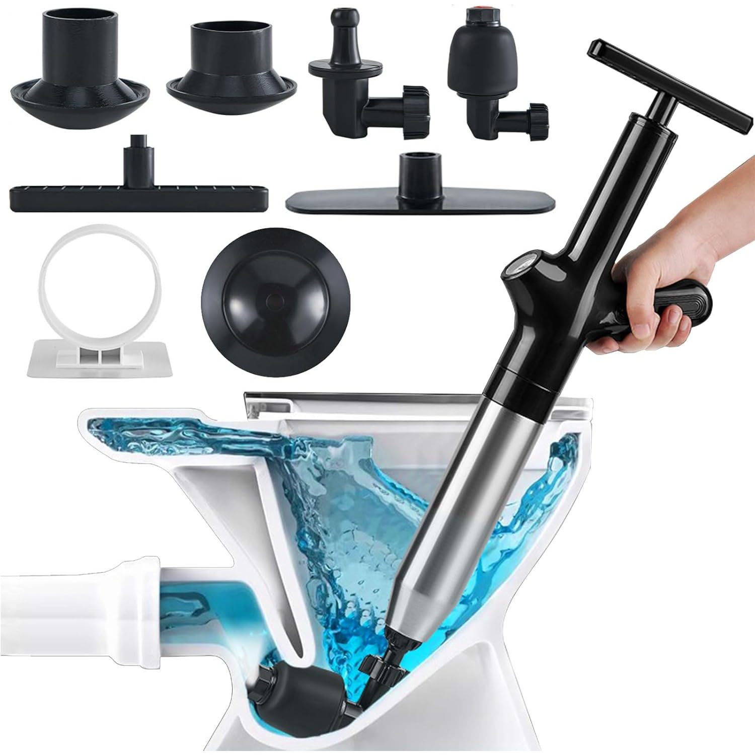 SURFOU Rohrreinigungspumpe Abflussreiniger Pumpe Rohrreiniger Druckluft Abflusspumpe, (Toiletten Pömpel Verstopft Abfluss Pumpe Toilet Plunger Pressure), mit Luftdruckanzeige Waschbecken Bodenablauf Toiletten Rohrverstopfung