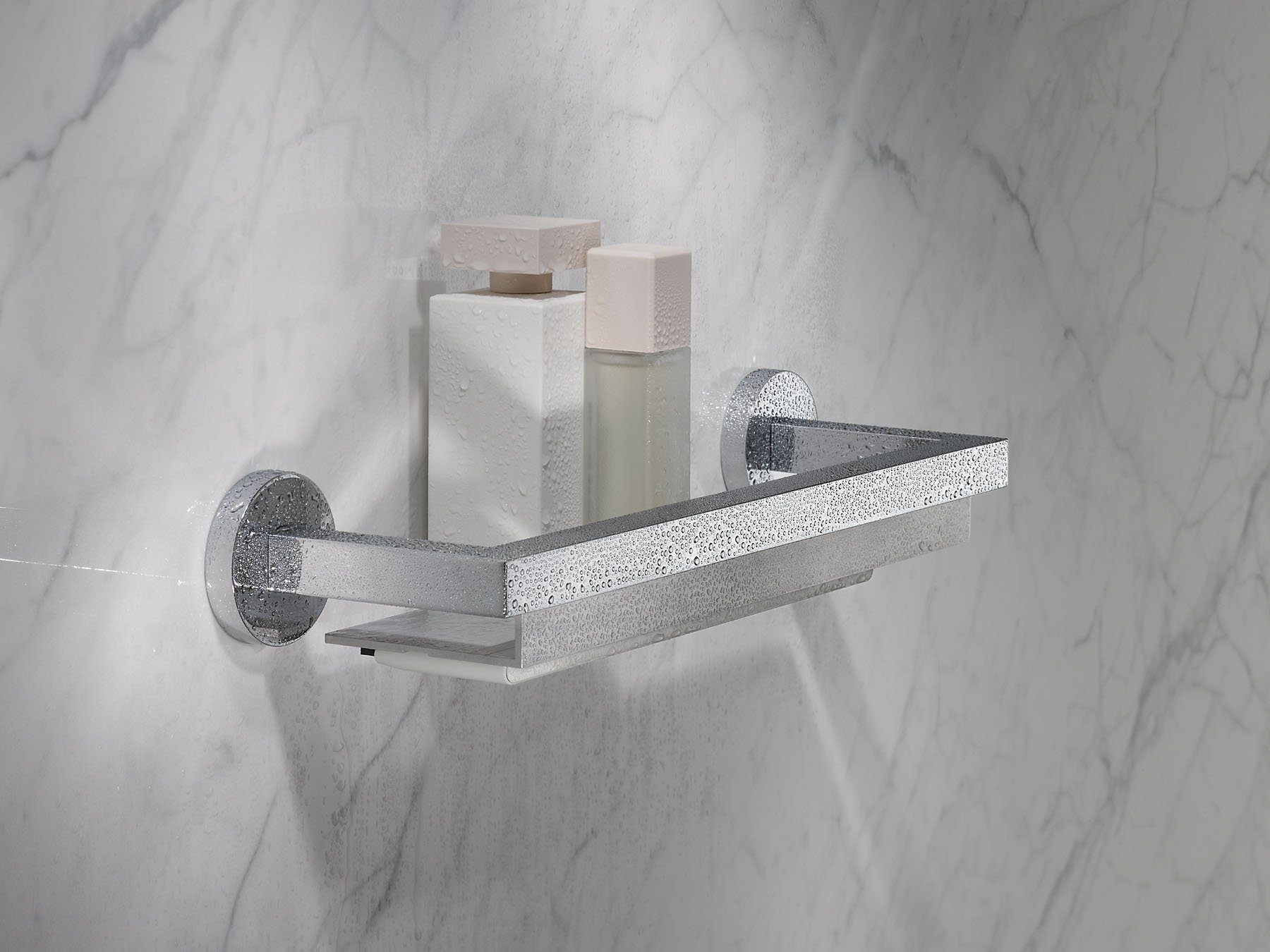 Keuco Duschablage Edition 90 mit Glasabzieher, 40 cm, aus eloxiertem Aluminium und verchromtem Metall, Wandmontage