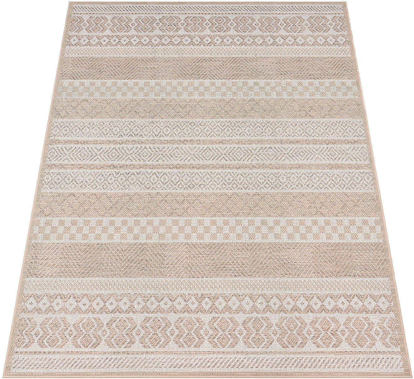 Teppich Vermont 183, Paco Home, rechteckig, Höhe: 4 mm, Flachgewebe, modernes gestreiftes Design, In- und Outdoor geeignet beige