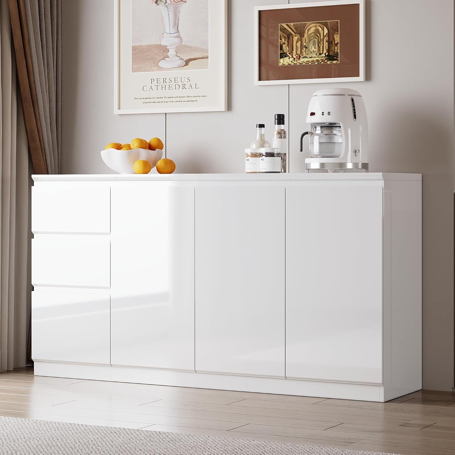 FUFU&GAGA Kommode Weiß PET Hochglanz Serie, 80-180 cm breit, Kommode Modern
