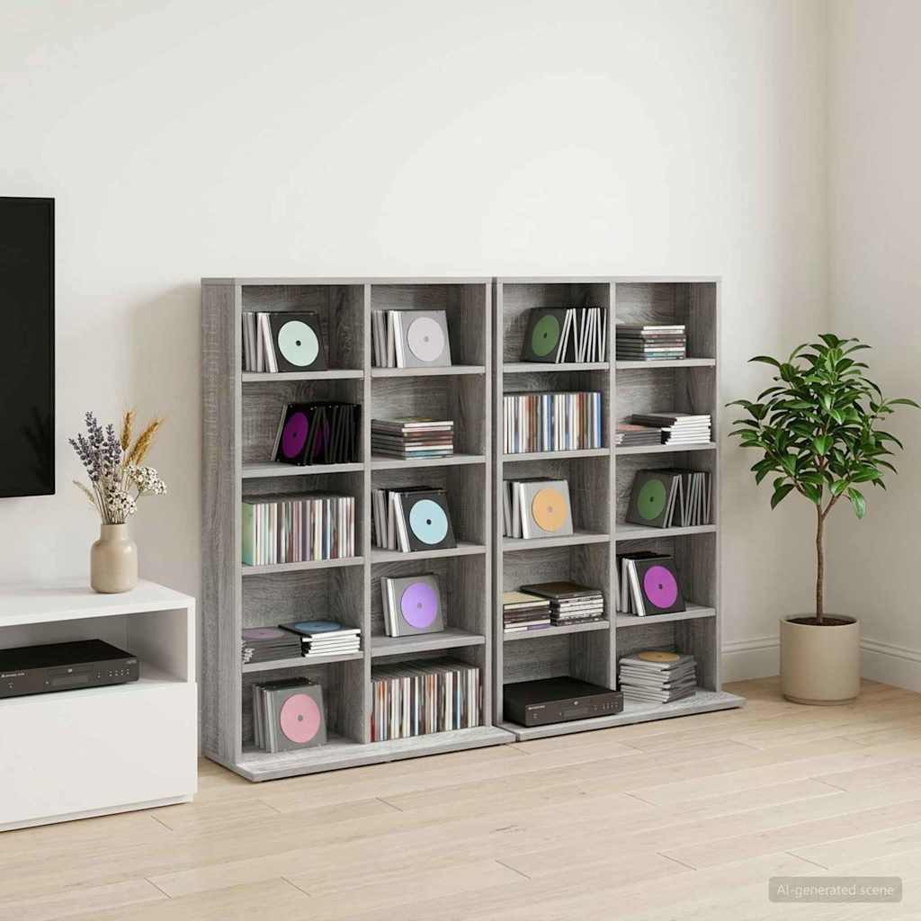 vidaXL Schranksystem CD Regal 2 Stk. Sonoma-Grau 65 x 23,5 x 97,5 cm Holzwerkstoff (2-St)