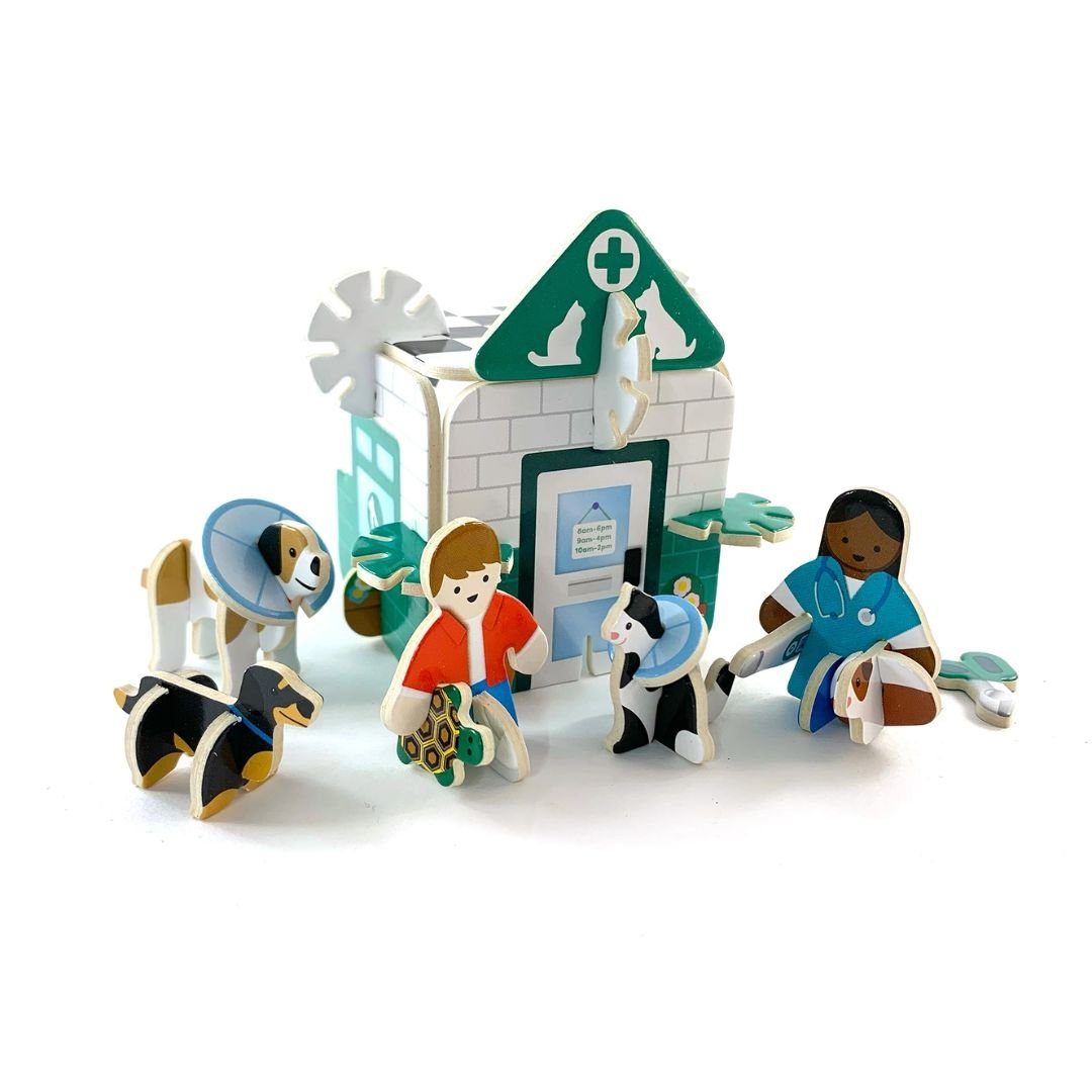 suebidou 3D Spielset Tierarzt Pop Out Spiel für Kinder zum Aufbauen/Spielen Konstruktions-Spielset, nachhaltig, kreativ