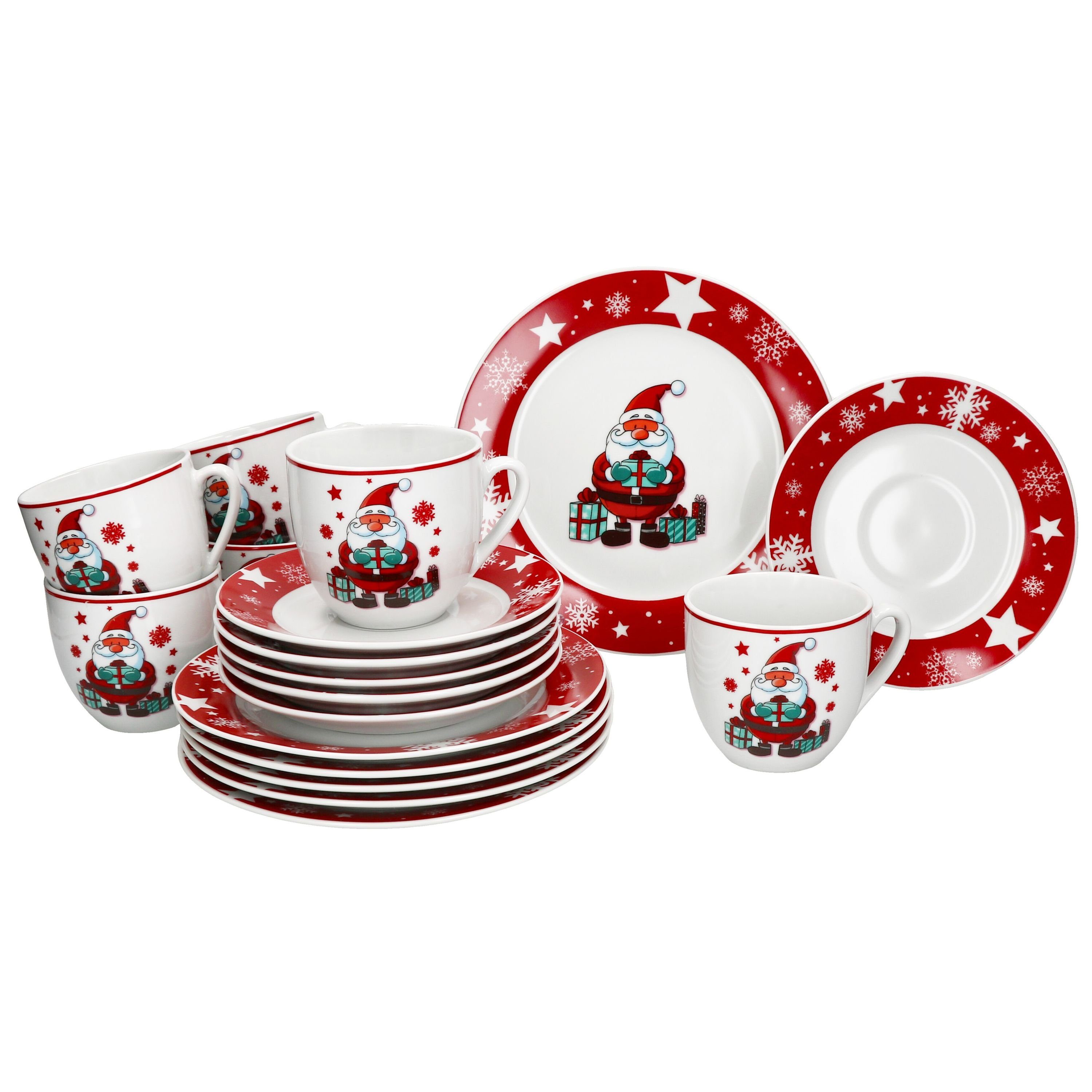 MamboCat Kaffeeservice 18tlg Kaffeeservice Weihnachtsmann 6 Pers. Kaffeetassen Kuchenteller, Porzellan, Weihnachtsgeschirr, Weihnachten, Weihnachtsset, Geschirr