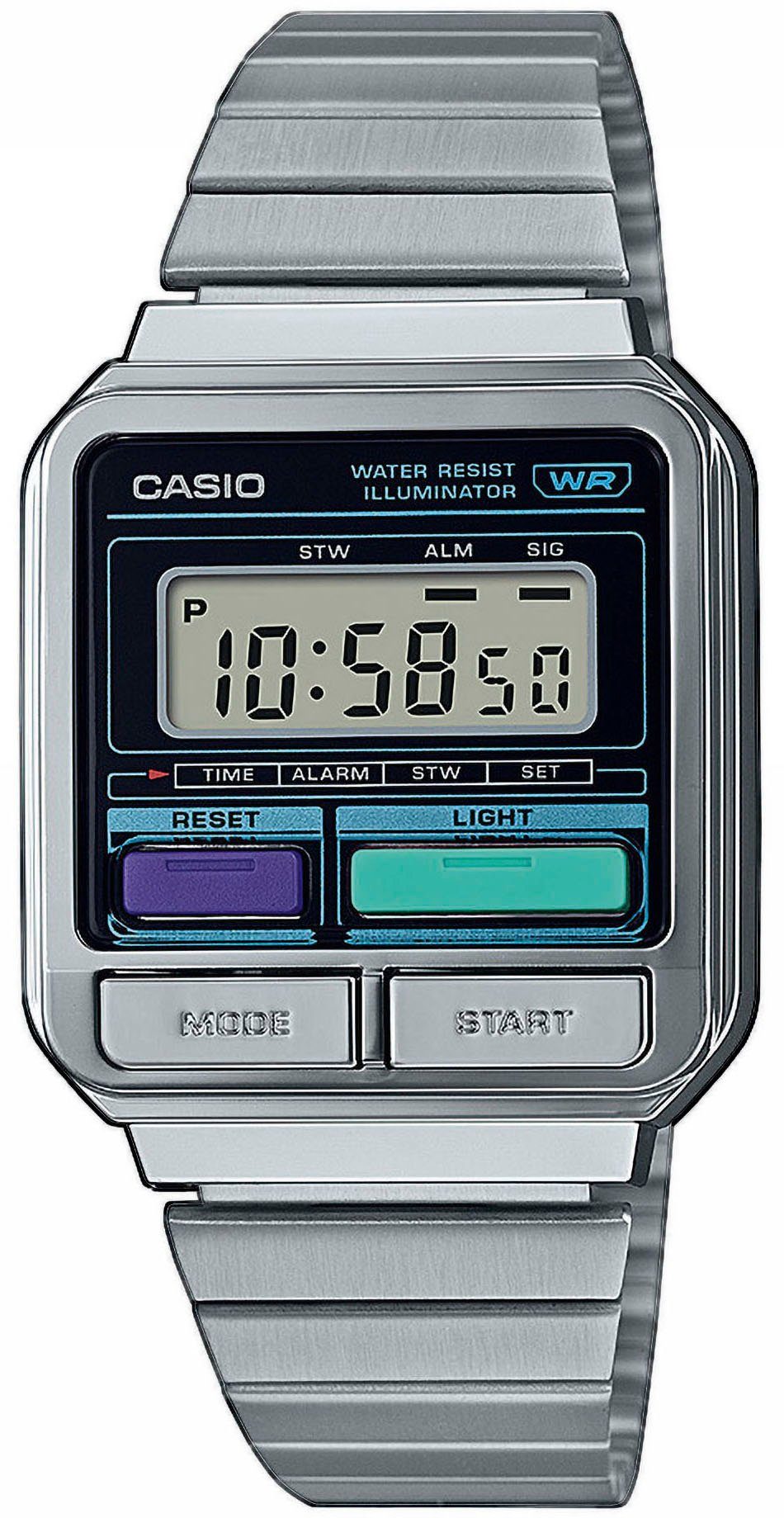 CASIO VINTAGE Chronograph A120WE-1AEF, Quarzuhr, Armbanduhr, Damen, Herren, digital, retro, Stoppfunktion