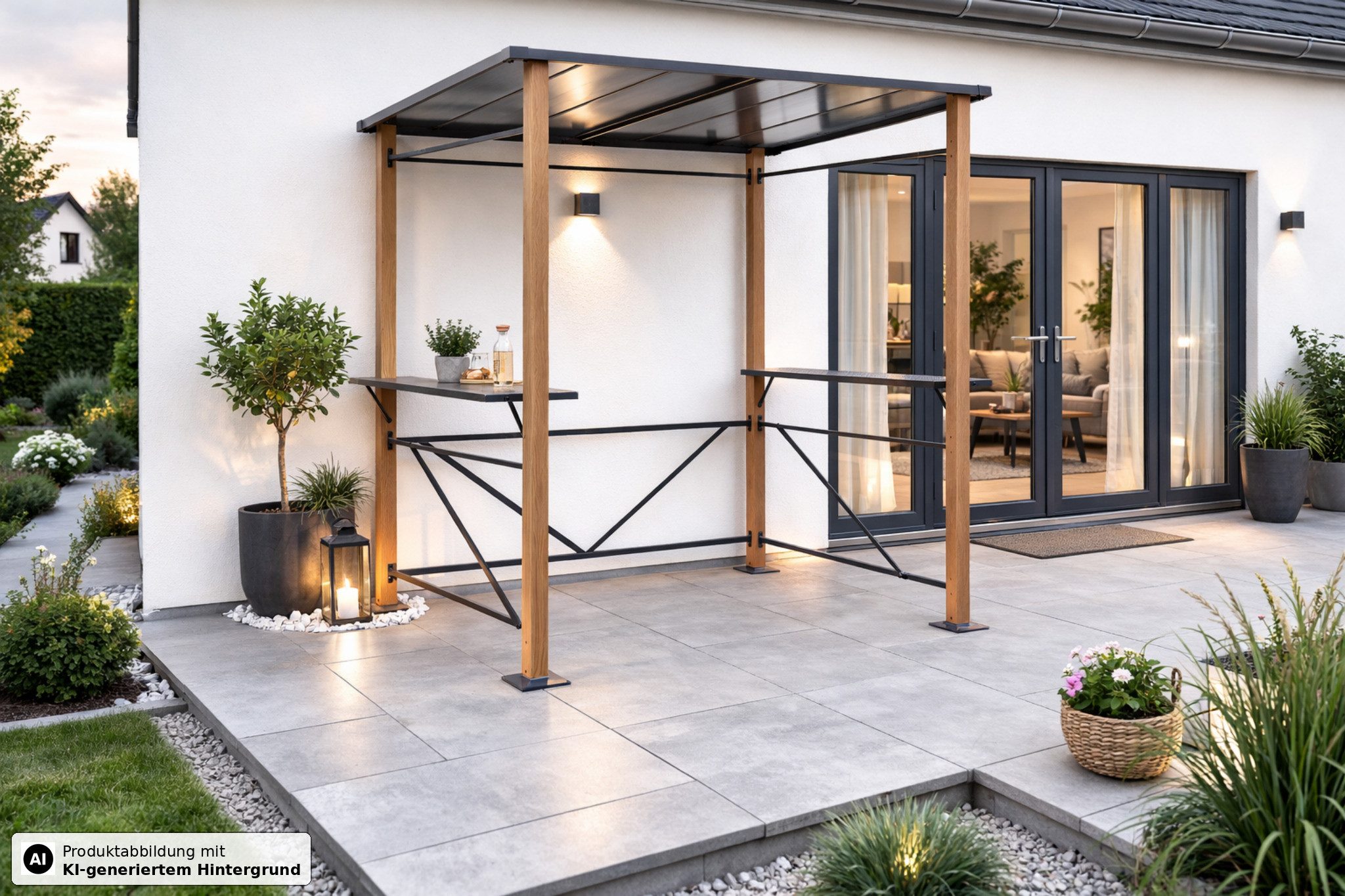 Leco Grillpavillon Luxus Grillpavillon 2,35 x 1,50 m Aluminium Holzoptik / anthrazit *, mit 0 Seitenteilen, Aluminium in Holzoptik, Stahlrohr anthrazit, Polycarbonat Hardtop