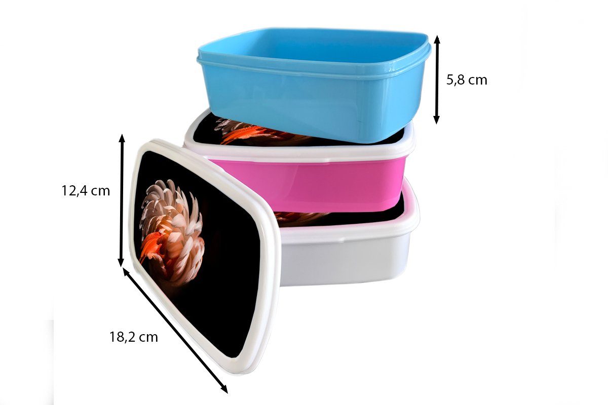 Licht - Lunchbox Jungs Mädchen Kunststoff, MuchoWow Federn Brotdose, für - und Kinder Makro, (2-tlg), für und - Flamingo weiß Brotbox Erwachsene,