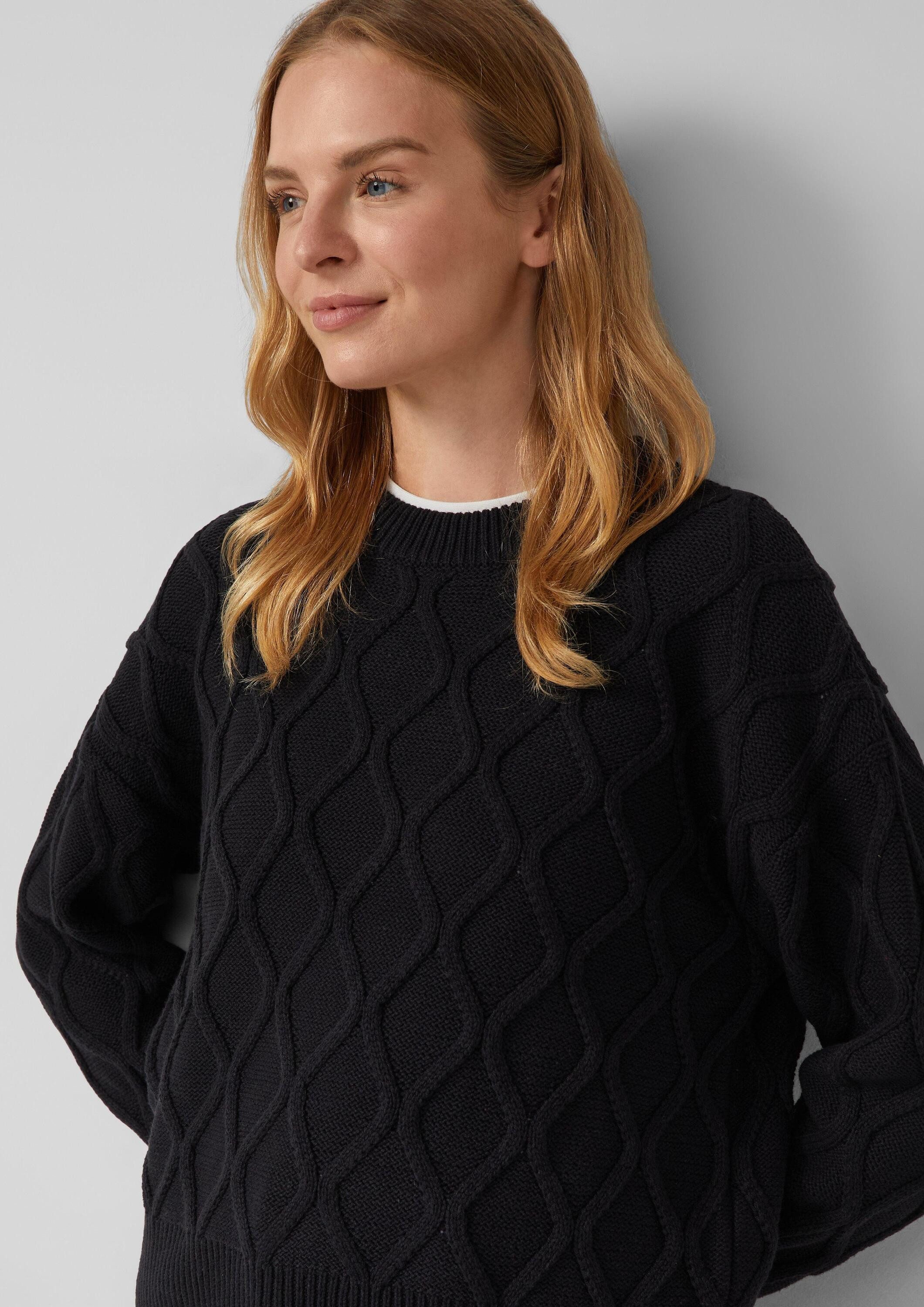 s.Oliver Longpullover Strickpullover Pullover im Relaxed Fit mit Zopfmuster