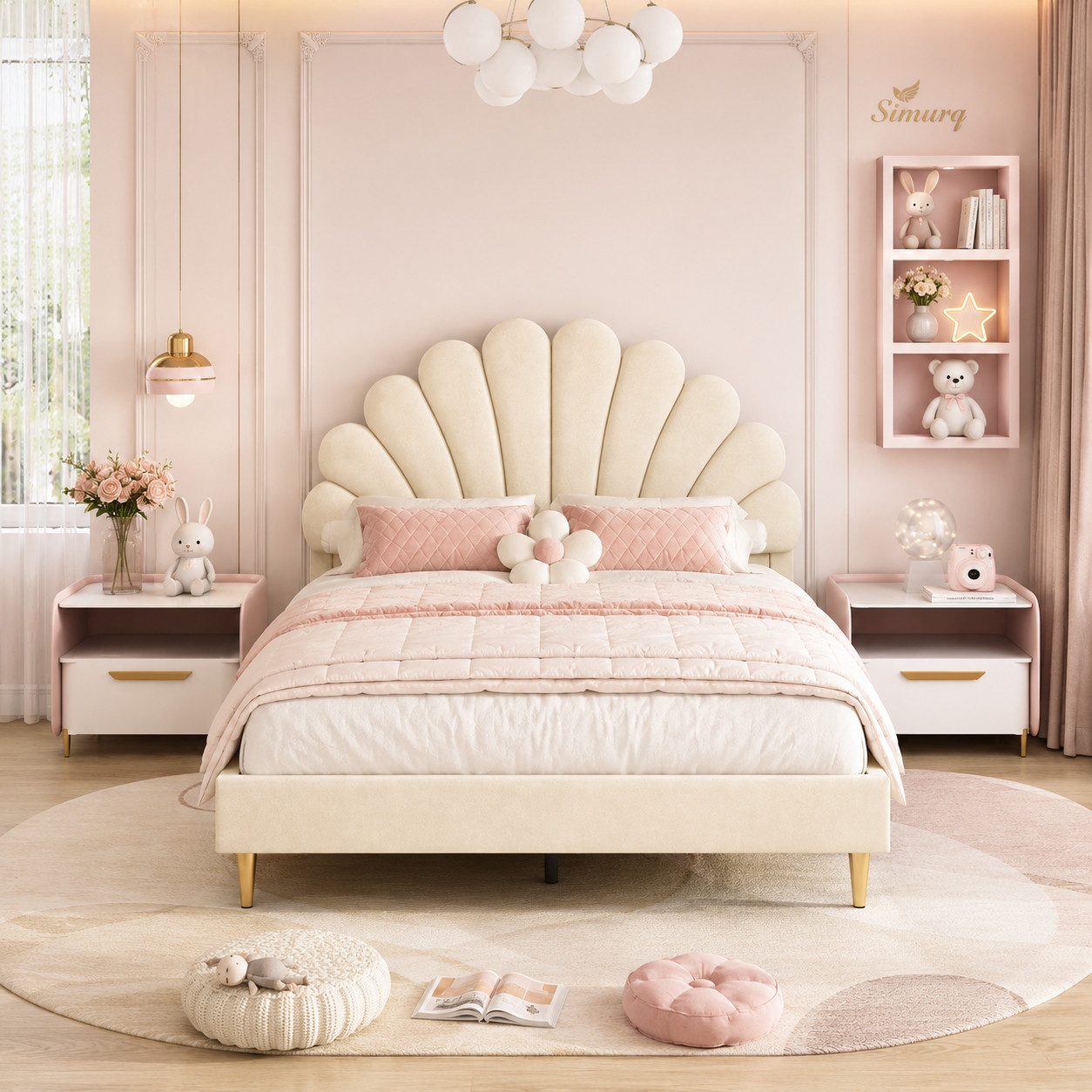 Simurq Polsterbett Kinderbett 140x200 für Mädchen,Bettgestell mit Lattenrost,Samtstoff (Versand in 2 Paketen, Mädchen Bett für kinder/Erwachsenen,Ohne Matratze) – Bild 2 von 5