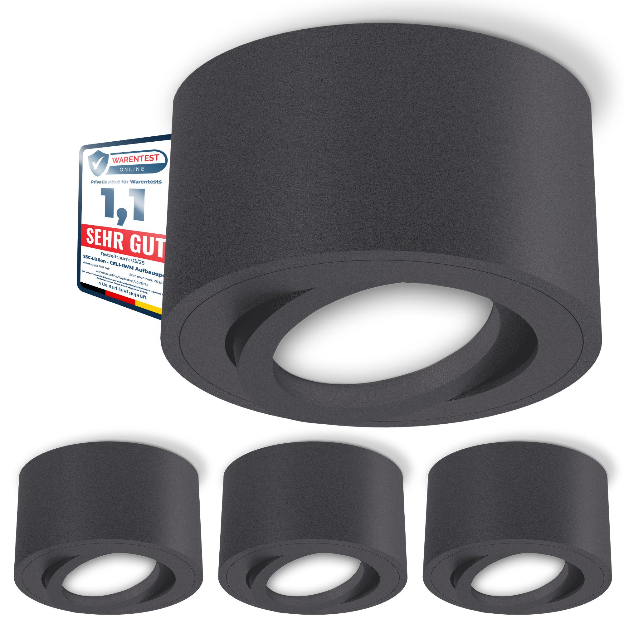 SSC-LUXon LED Aufbaustrahler CELI-1N Aufputz Deckenspot schwenkbar flach anthrazit mit LED Modul 4W, Neutralweiß