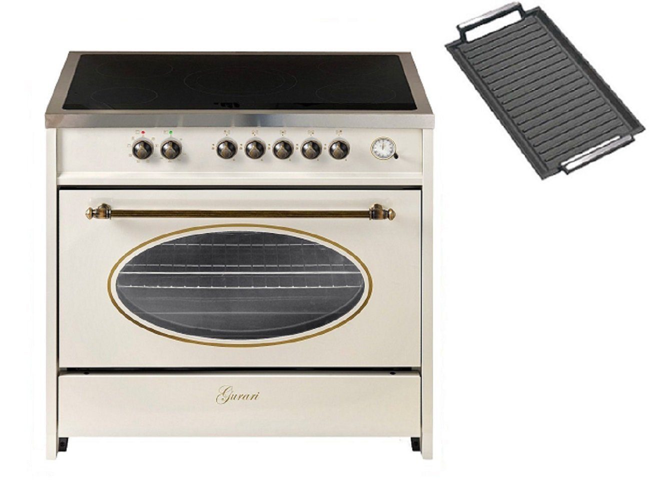 GURARI Elektro-Standherd GCH E 912 Cr r+Grillplatte, Retro Elektro Standherd 90 cm/ Retro Range Coocker+Grillplatte