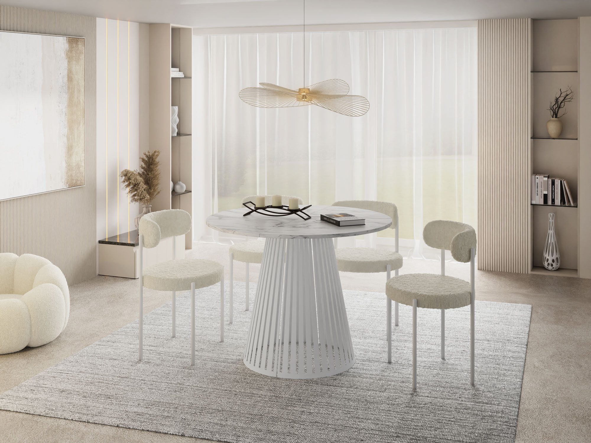 WFL GROUP Esstisch Naro White ausziehbar rund modern mit weißen Metallbeinen (MADE IN EU, erhältlich in 2 Größen – 100/120 cm, ausziehbar auf 180/200 cm), platzsparender Tisch für kleine Küche, Esszimmer oder Wohnzimmer