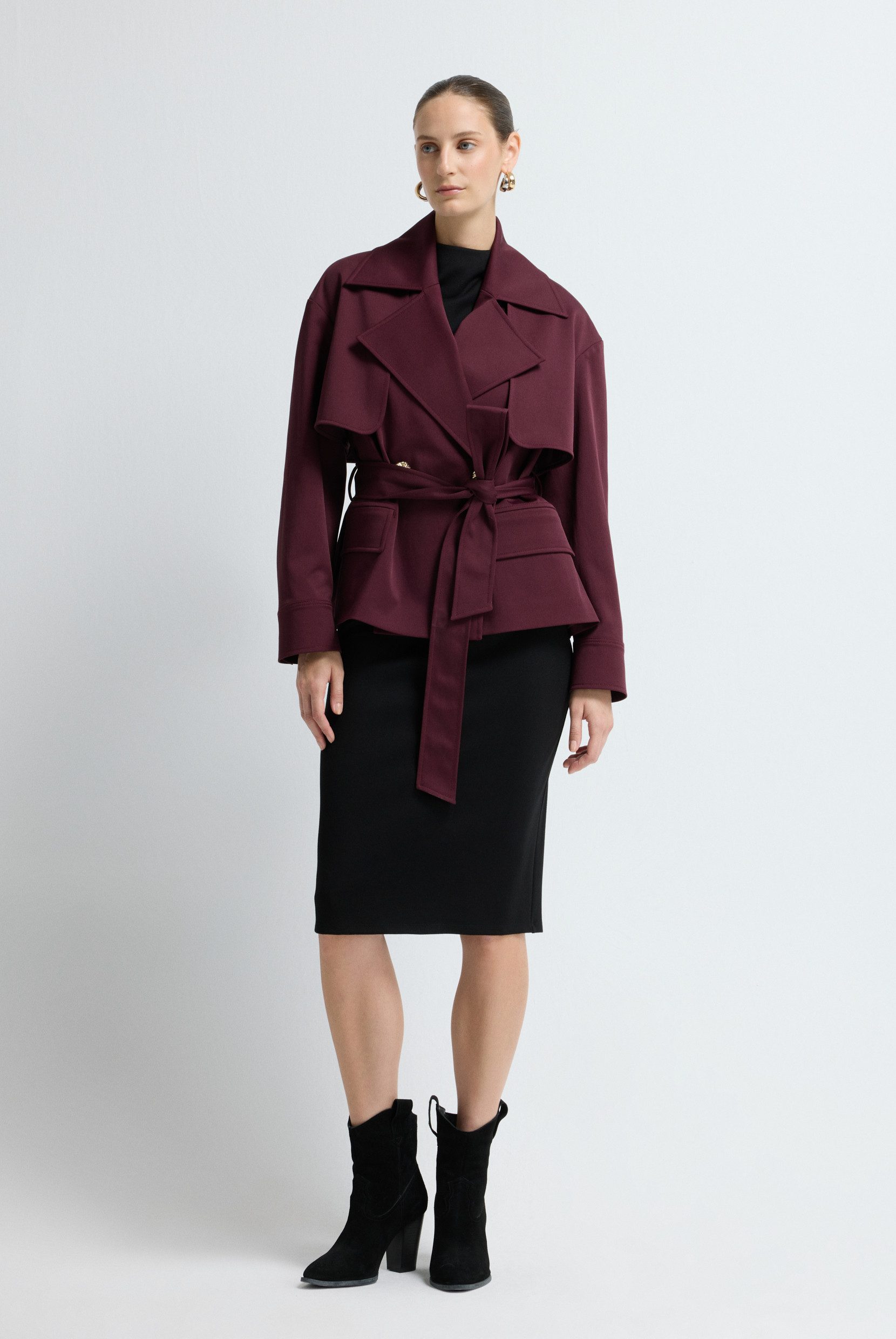 adL Trenchcoat Kurzer Trenchcoat mit Knöpfen und Gürteldetails