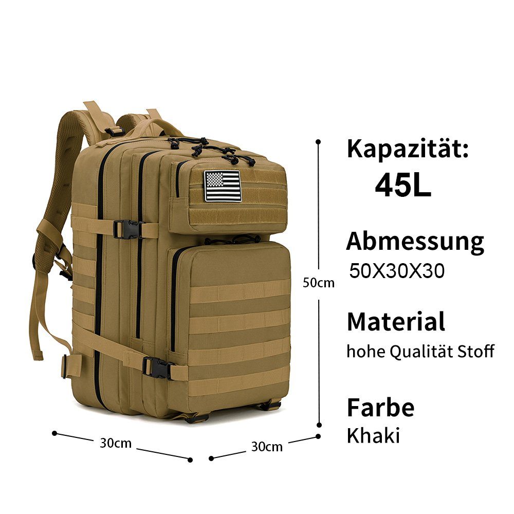 PANSY Trekkingrucksack Khaki verschleißfest L, 45 cm, 50×30×30 für wasserdicht, Outdoor-Reisen, Camping, Bushcraft, Trekking