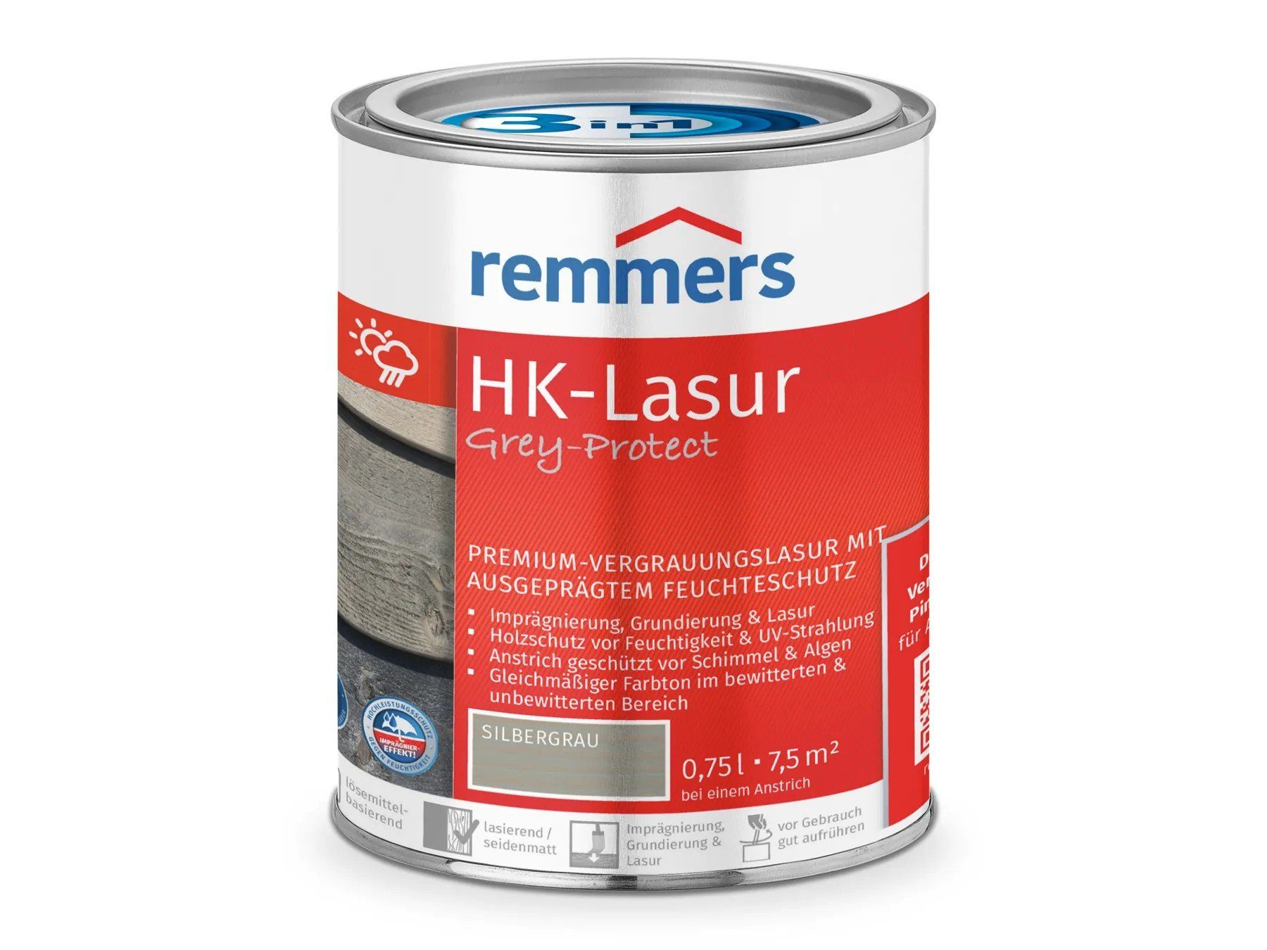 Remmers Holzschutzlasur HK-Lasur 3in1 Grey-Protect silbergrau (RC-970)