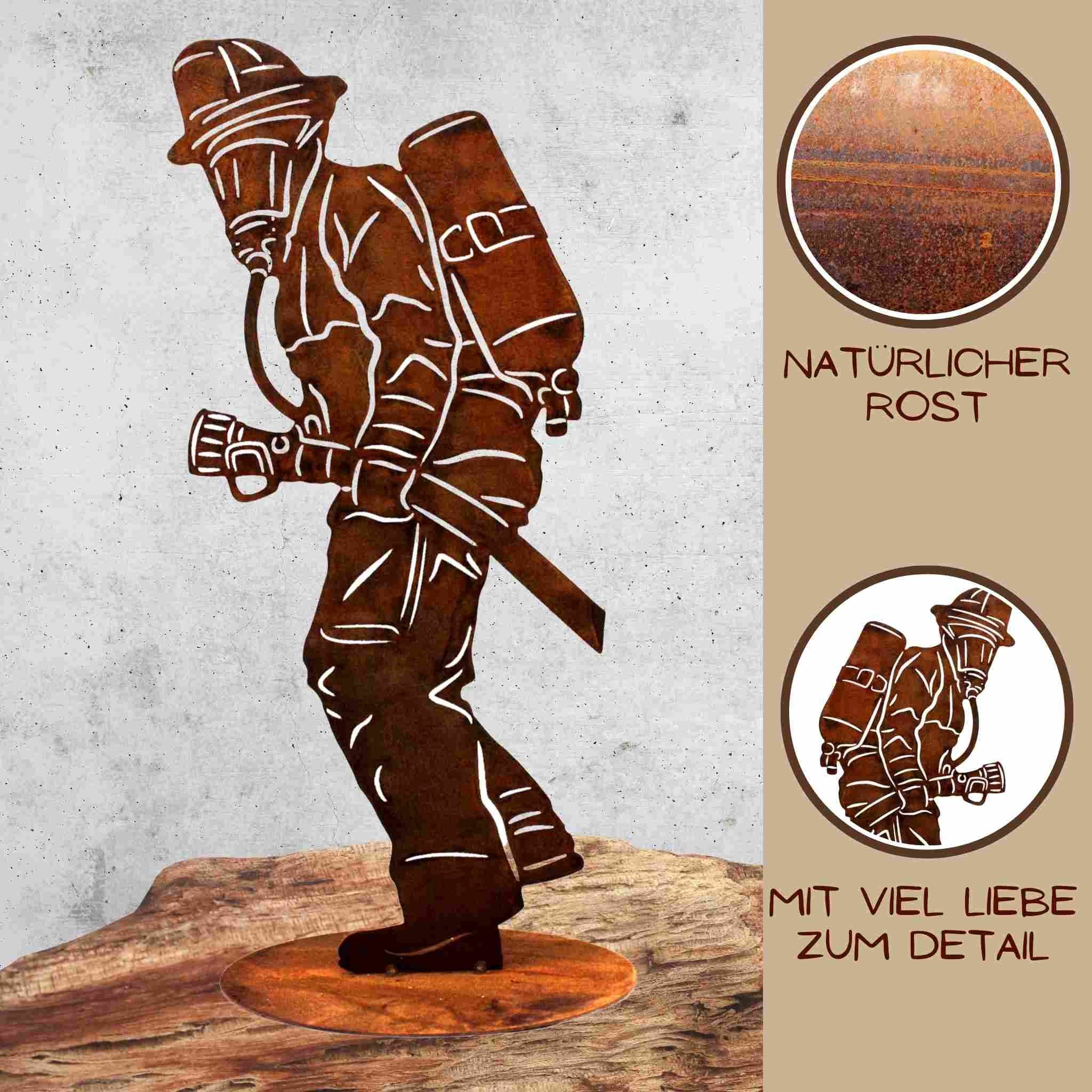 Rostikal Dekofigur Feuerwehrmann Gartendeko Rost Deko, handmade