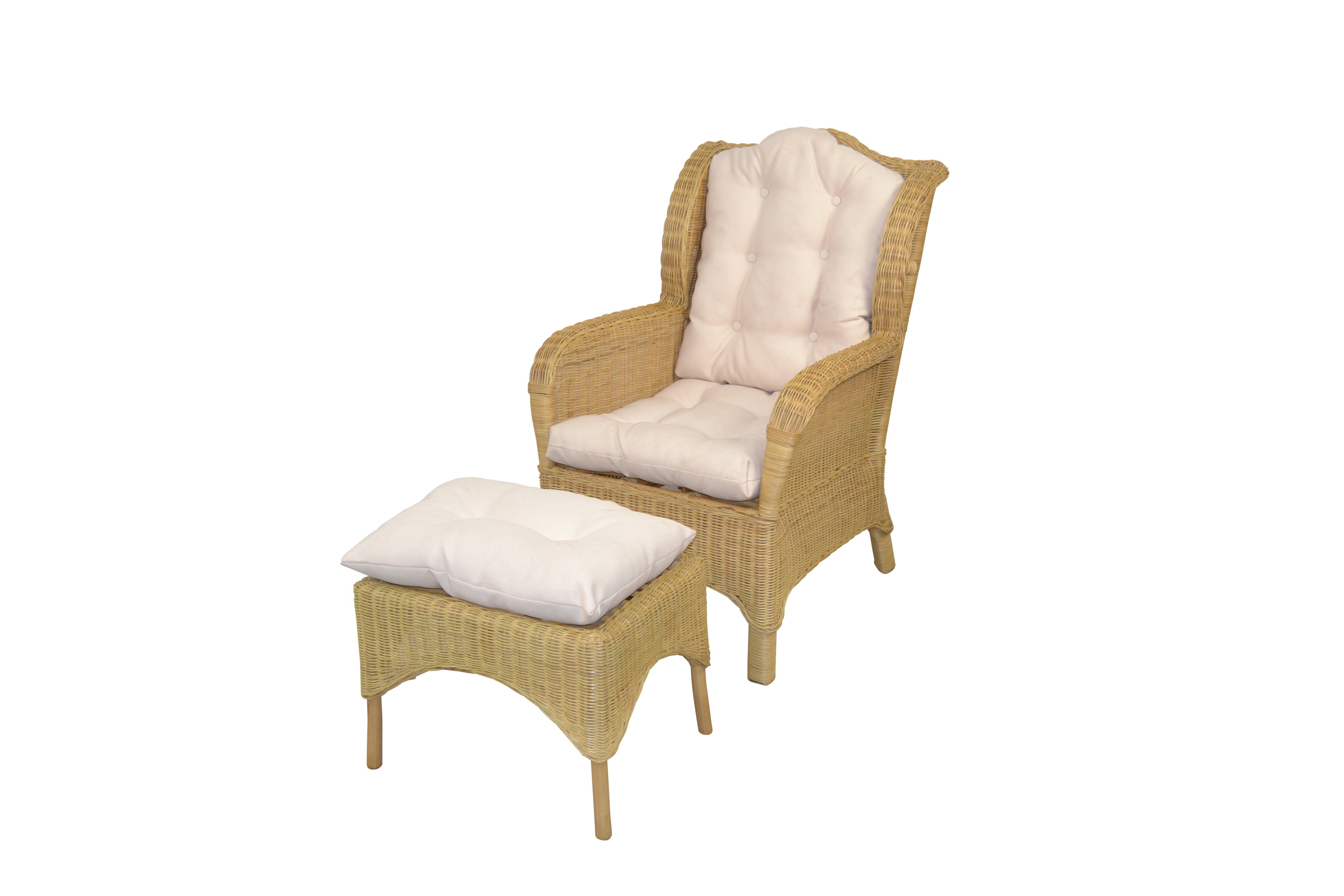 moebel-direkt-online Ohrensessel Samuel (Spar-Set, Sessel mit Hocker, inklusive 3tlg. Kissenset) beige
