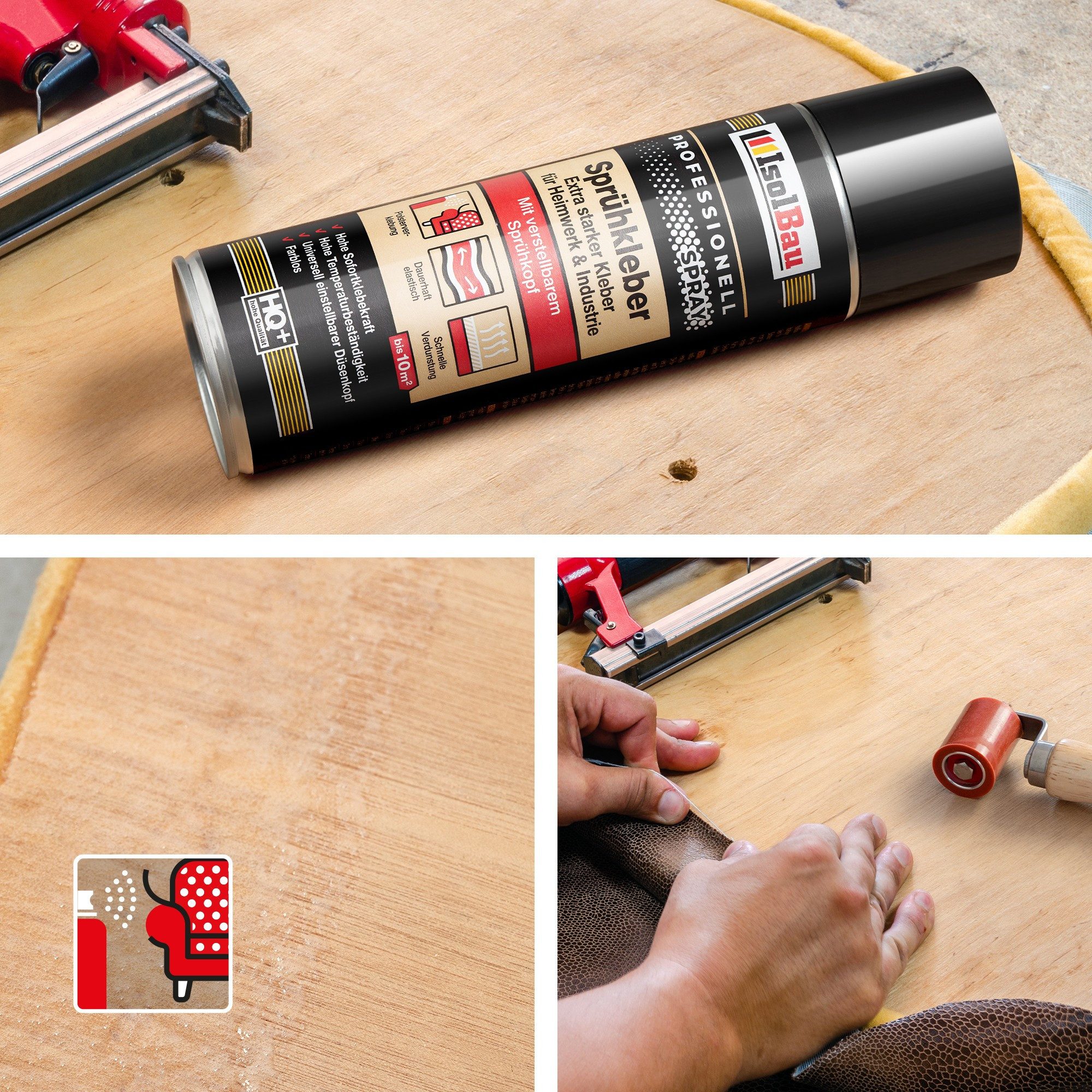 None Montagekleber Sprühkleber 10 x 500ml IKlebe-Spray Holz, Stoff, Leder, Filz uvm, Geeignet für Schaumstoff, Polster, Filz & mehr auf Holz & Metall