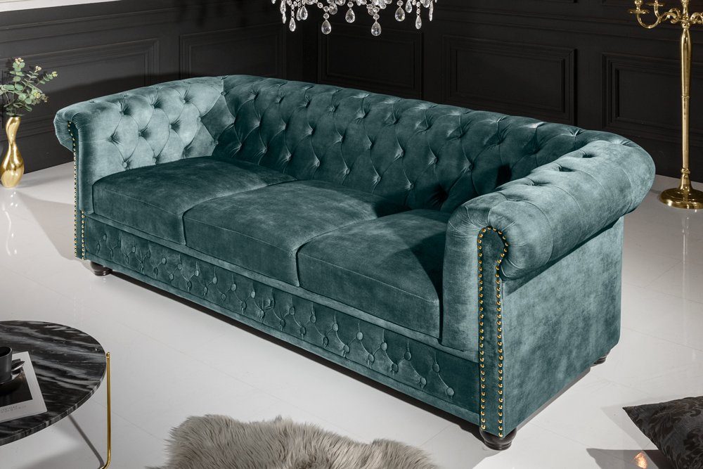 riess-ambiente Sofa CHESTERFIELD 205cm petrol, Einzelartikel 1 Teile, Wohnzimmer · Sofa · Samt · 3-Sitzer · Federkern – Bild 3 von 5