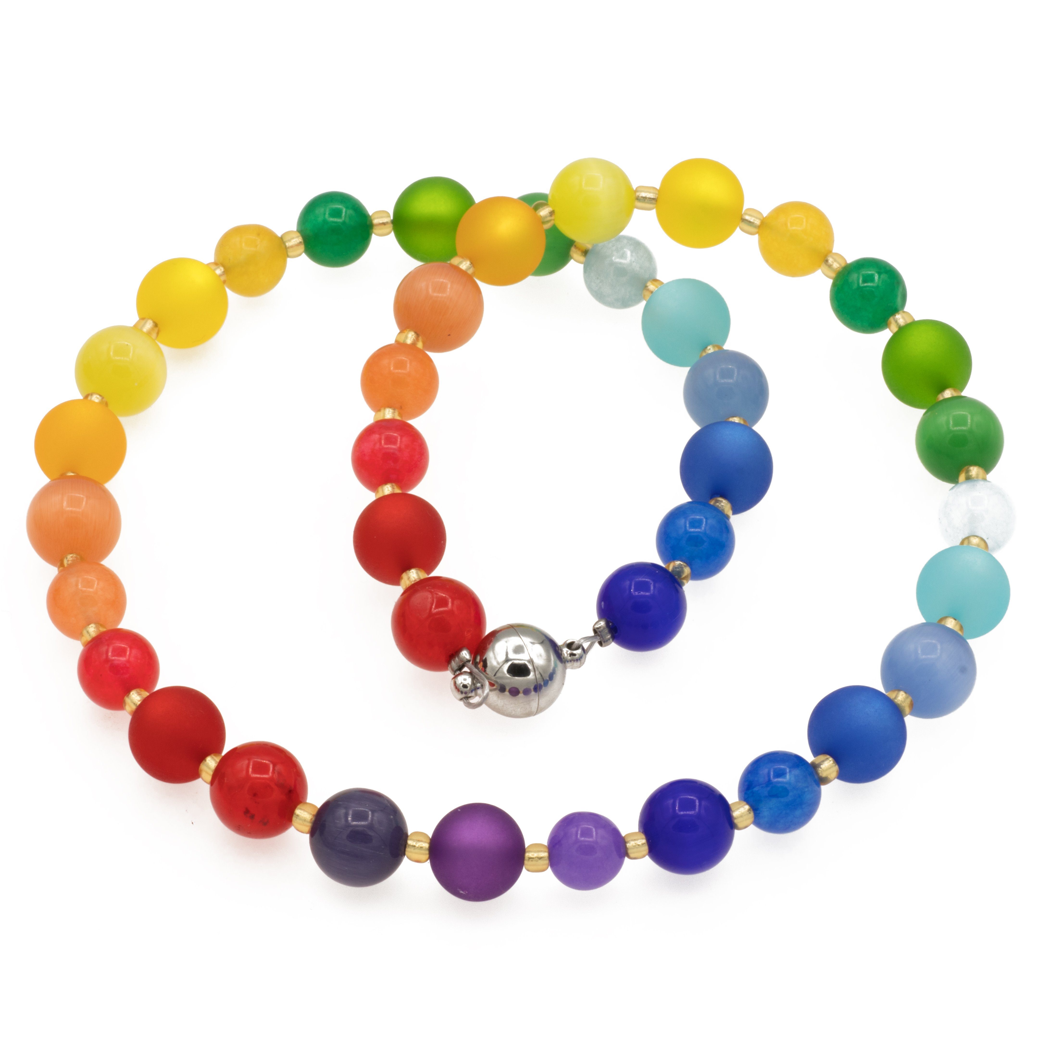 Bella Carina Perlenkette Regenbogen Kette mit Polaris, Jade und Glas  Perlen, in Regenbogen Farben
