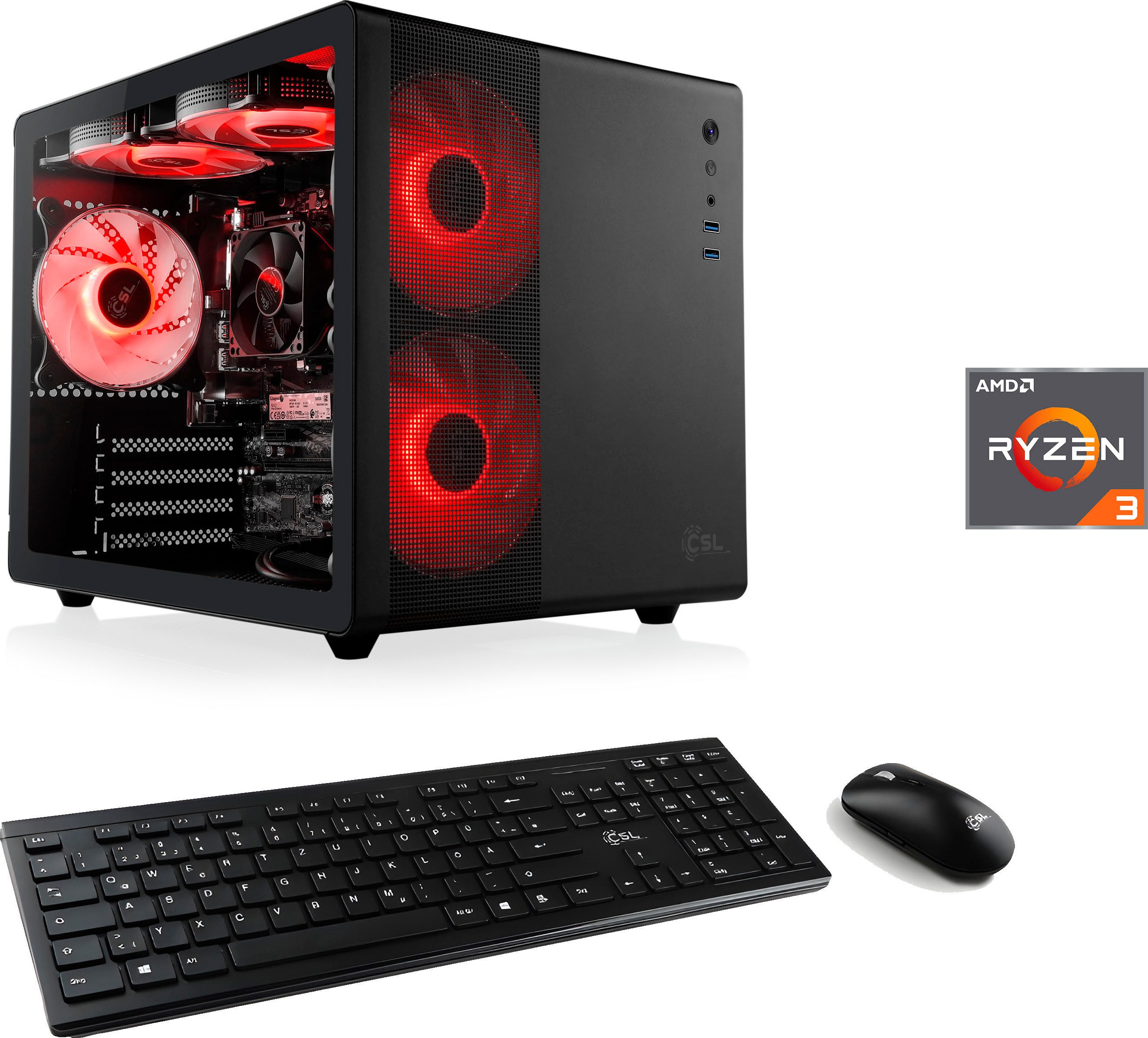 CSL Cube V24177 PC (AMD Ryzen 3 3200G, 16 GB RAM, 500 GB SSD, Luftkühlung)