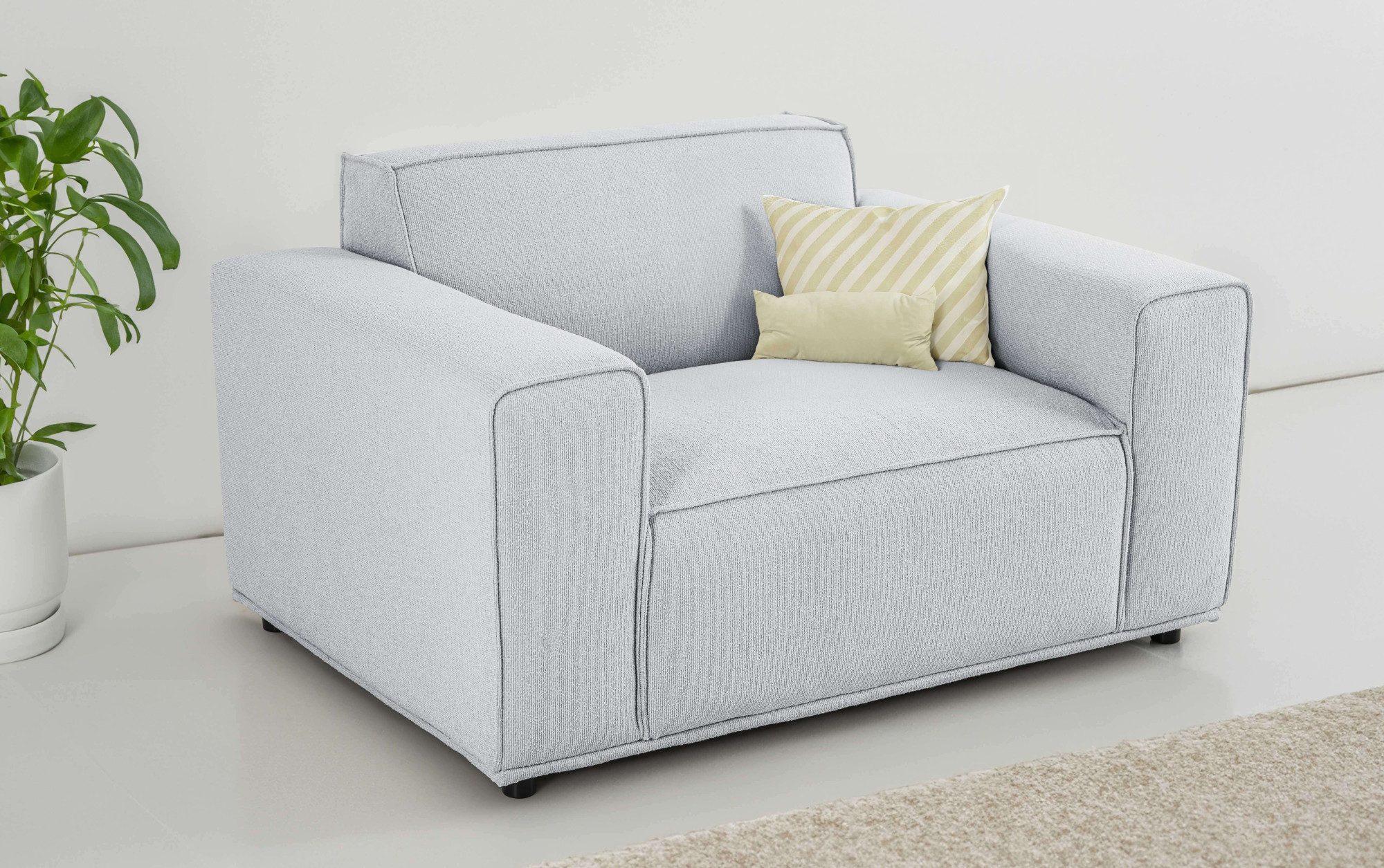 Home affaire Loveseat Avelin, 1.5 Sitzer, 140 cm, Chenille, Struktur-Boucle, mit Wellenunterfederung, Kedernaht, bodentief, Skandi-Design