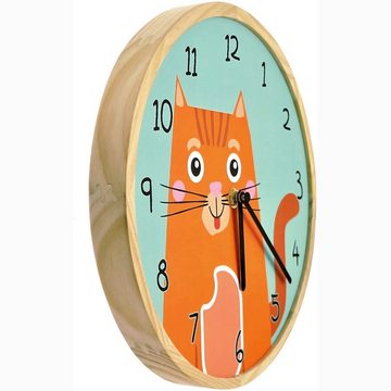Holzwerk Wanduhr CAT Katze Wanduhr aus Holz in orange, grün