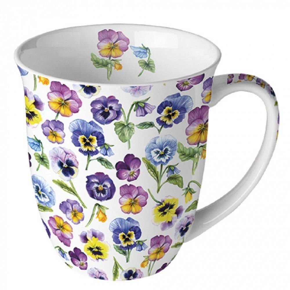 Ambiente Luxury Paper Products Becher Stiefmütterchen Mug /Pansy All Over Kollektion, Porzellan Tasse, als Geschenk geeignet