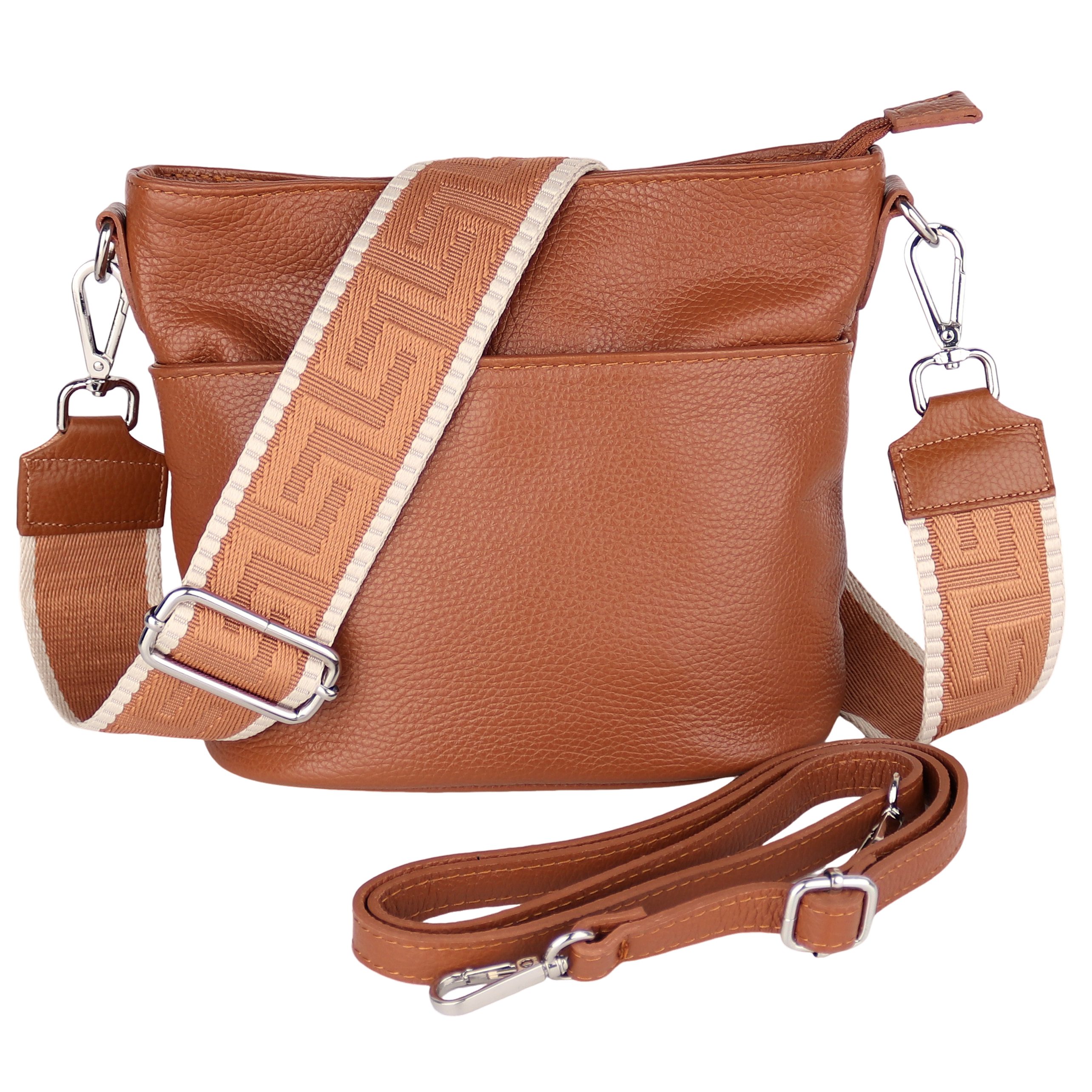 MIRROSI Umhängetasche Damen, Crossbody Bag, Echtleder Made in Italy (1 Tasche 2 Gurte oder Basic Version 1 Tasche 1 Gurt), 24x18x12cm (BXHXT)