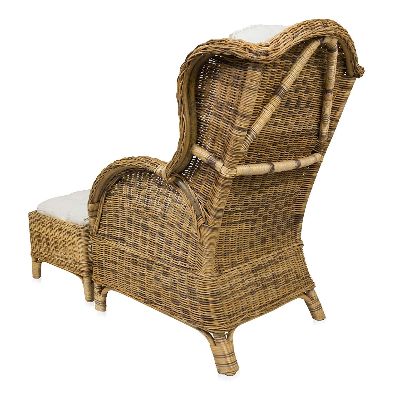 Sedex Ohrensessel Ohrensessel mit Hocker Dago/Honig inklusive Polster (Set / Sessel + Hocker), Handgeflochten