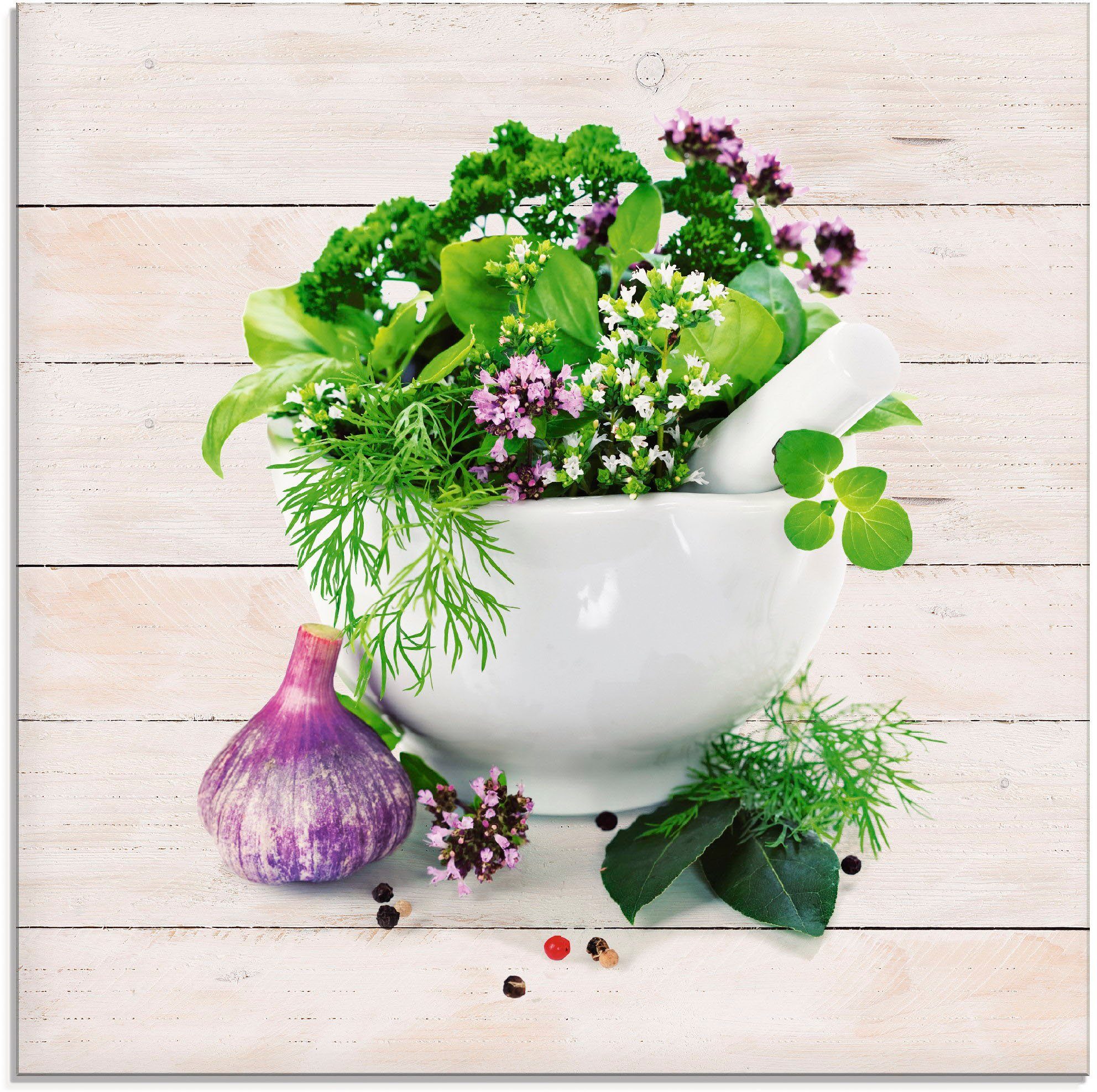 Artland Glasbild Heilkräuter auf weißem Hintergrund Küche, Arrangements (1 St), in verschiedenen Größen