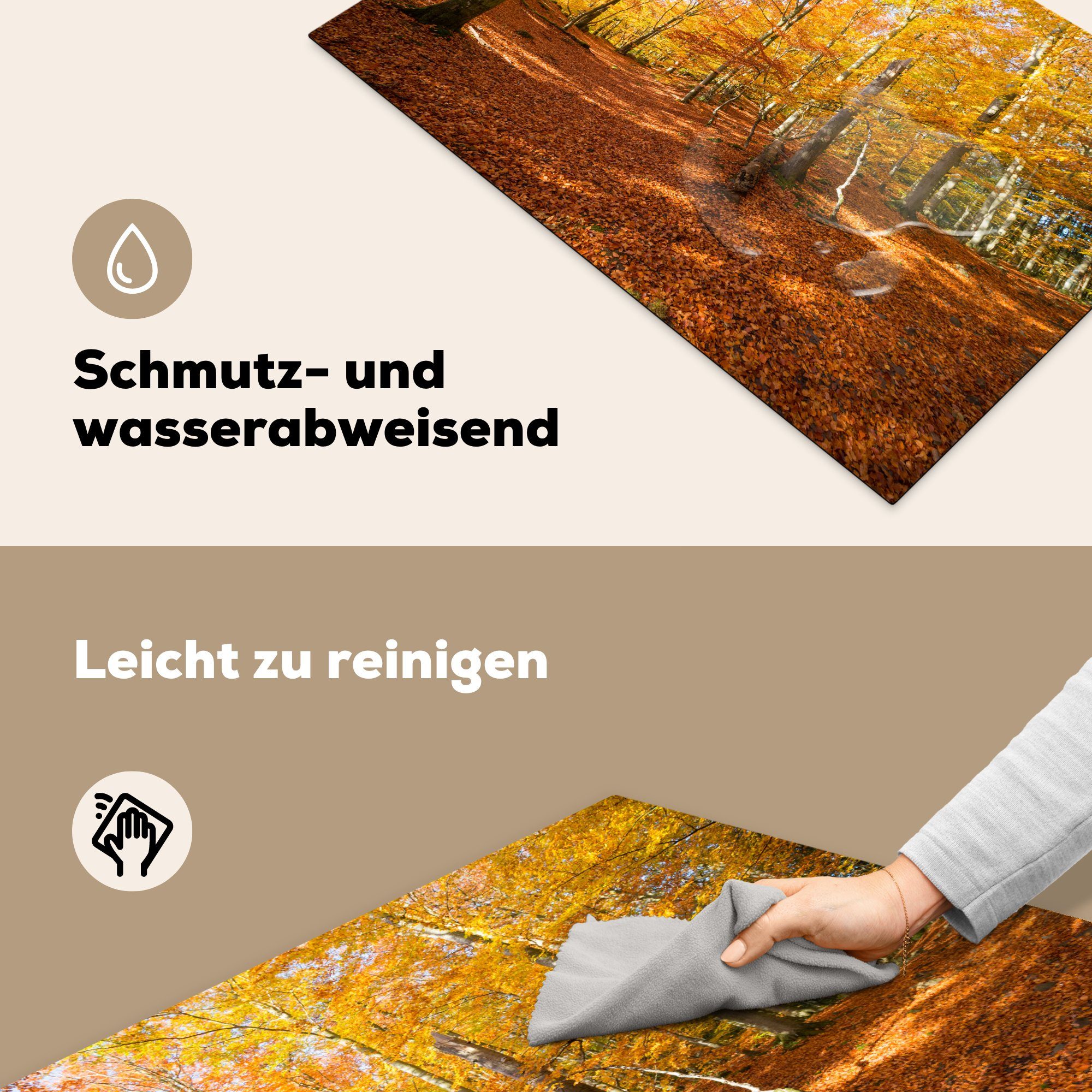 MuchoWow Herdblende-/Abdeckplatte Buchenwald Ceranfeldabdeckung Herbstfarben, für tlg), Schutz Induktionskochfeld die cm, 81x52 (1 küche, Vinyl, mit