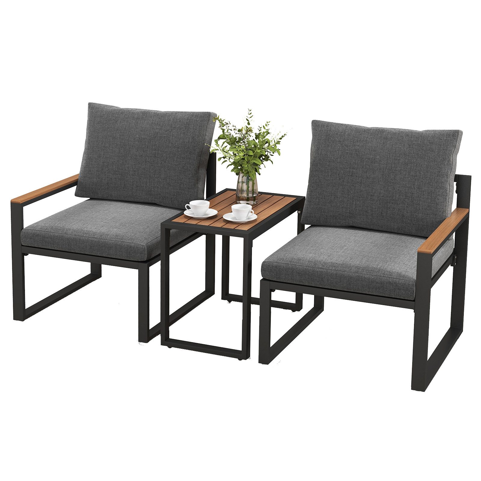 COSTWAY Balkonset, (3-tlg), Sitzgruppe inkl. Tisch & 2 Stühlen mit Kissen, günstig online kaufen