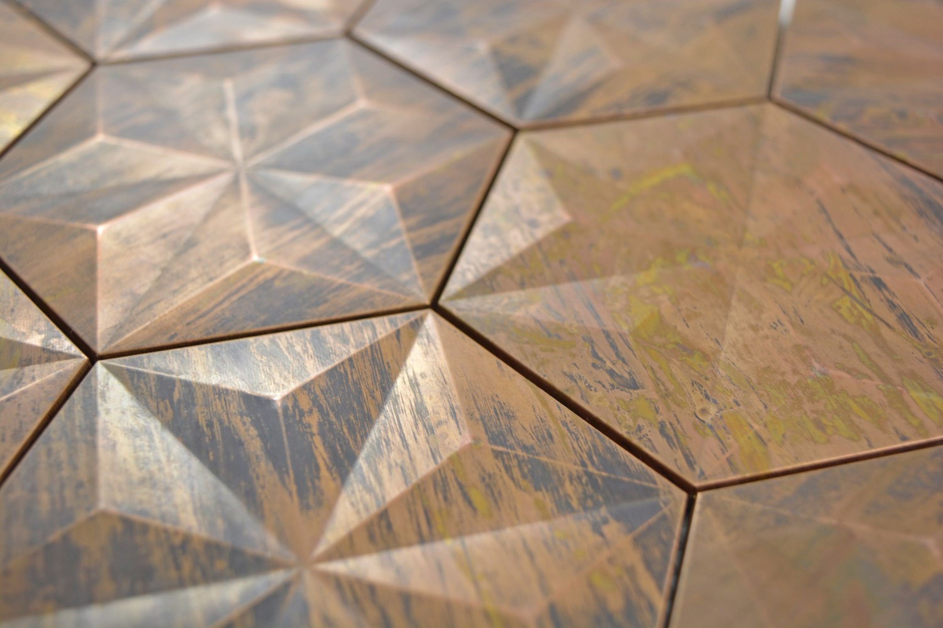 Kupfermosaik 3D Mosaikfliesen Küchenrückwand Mosani Fliesenspiegel braun Fliese Hexagon