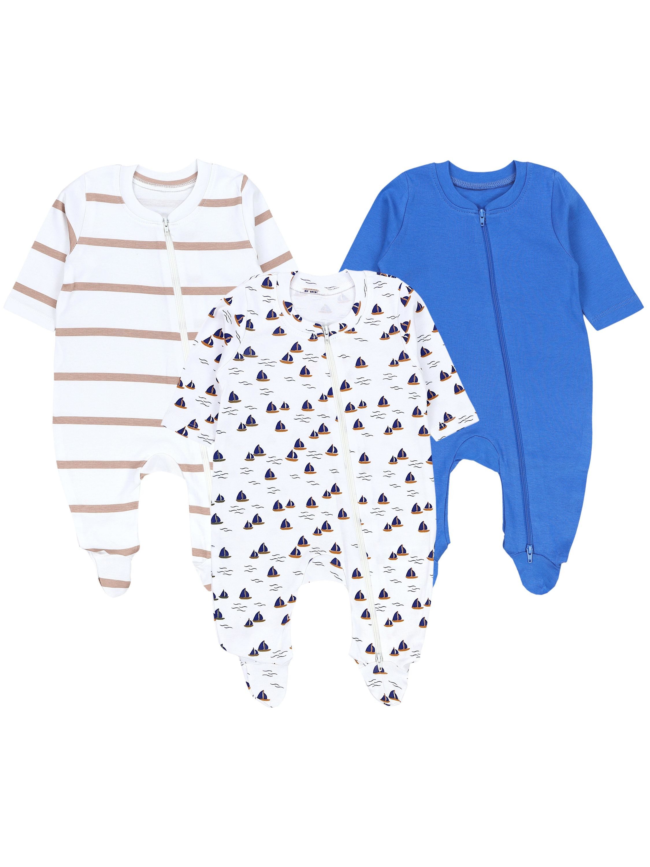 TupTam Schlafoverall Unisex Schlafstrampler Schlafanzug mit Fuß 3er Pack