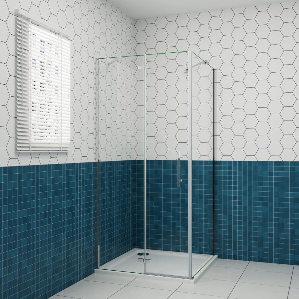 AICA Eckdusche 195cm 6mm ESG Scharniertür Duschtür Duschkabine Chrom mit Seitenwand, BxT: 76x70 cm, ebenerdiger Einbau möglich,inkl. Armaturen, klare Optik,mit Drehtür