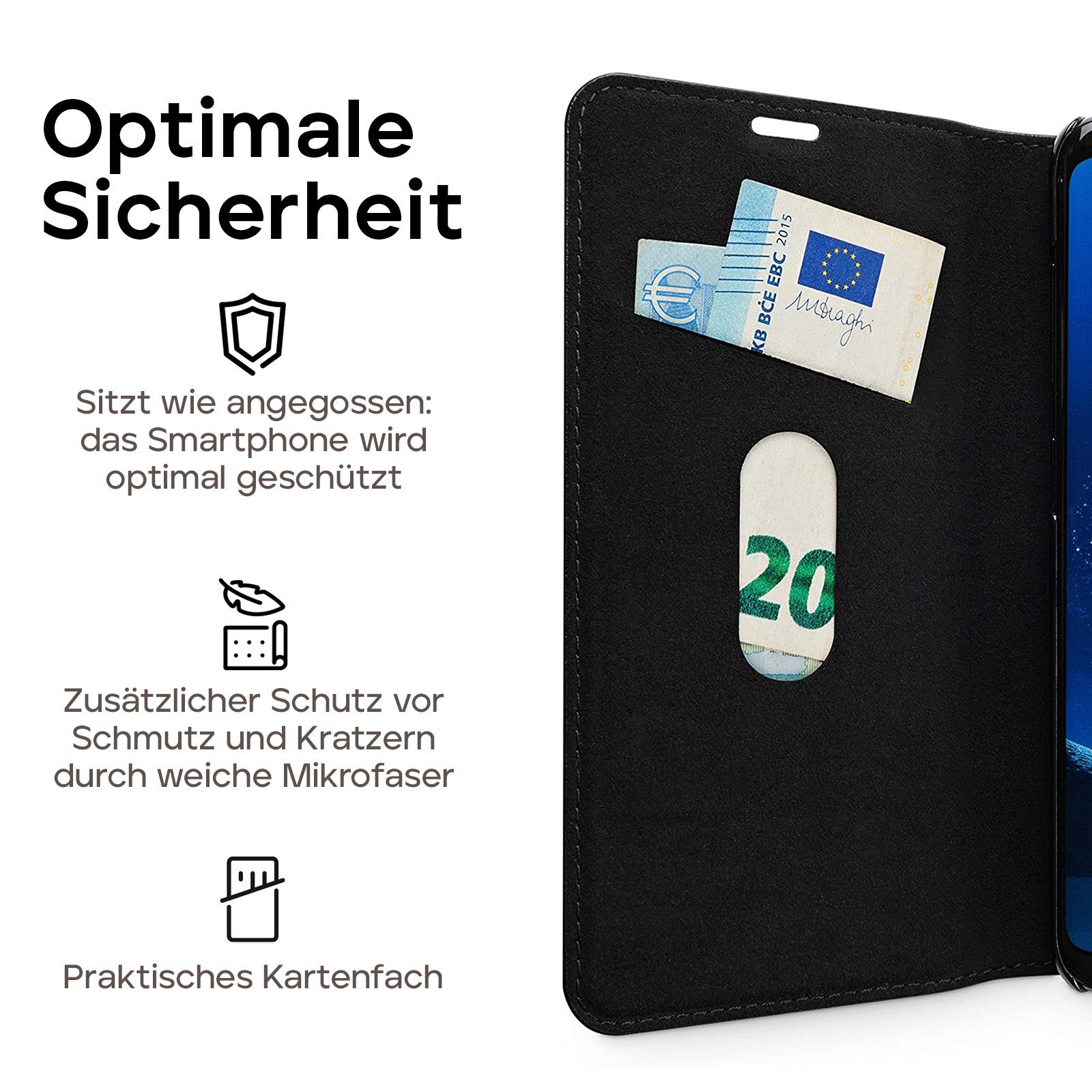 wiiuka Handyhülle suiit Hülle für Samsung Galaxy S9, Klapphülle Handgefertigt - Deutsches Leder, Premium Case