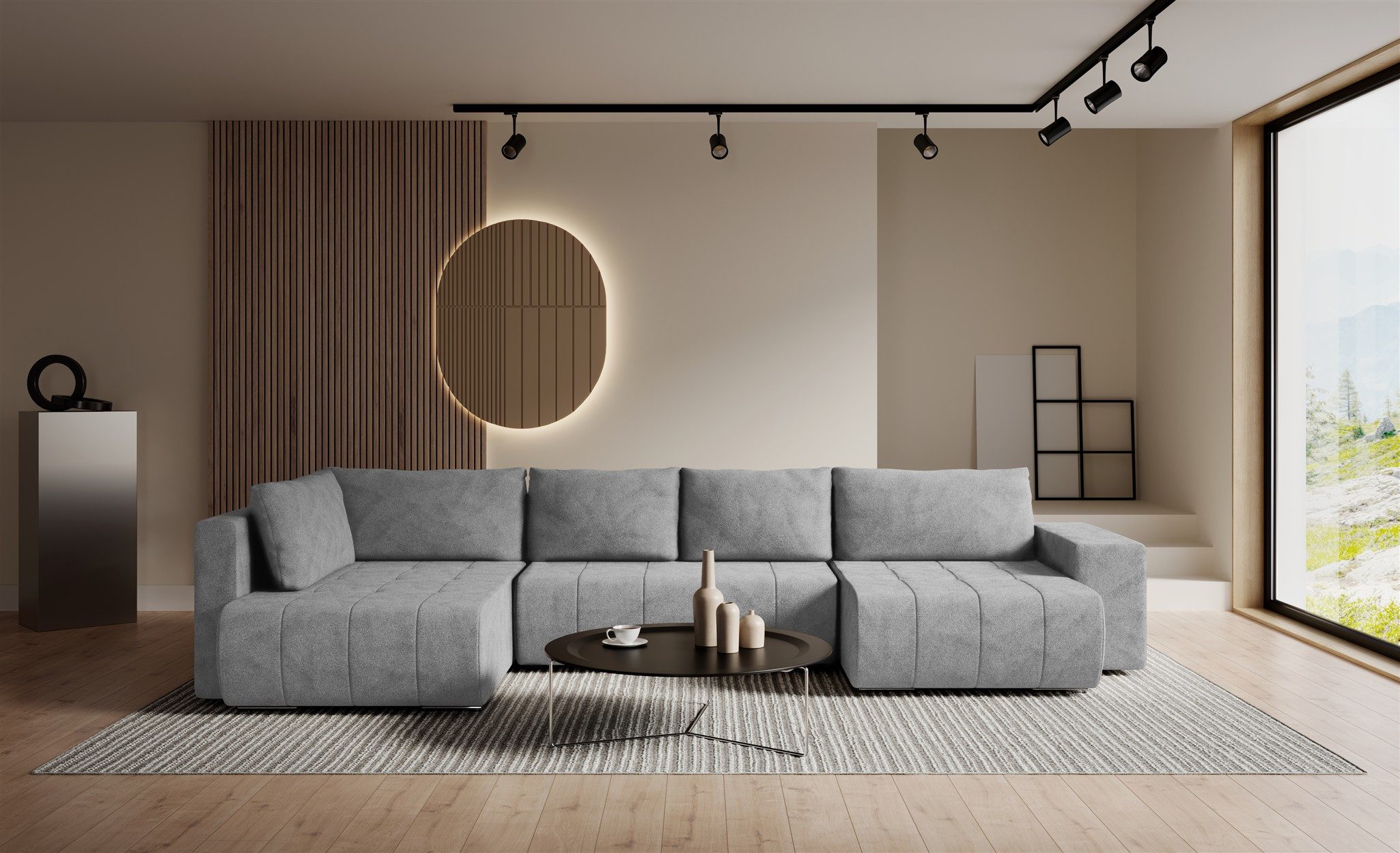 Fun Möbel Wohnlandschaft Sofa FUN BATISTA mit Schlaffunktion in Stoff Blur, Rundumbezug, mit Bettkasten