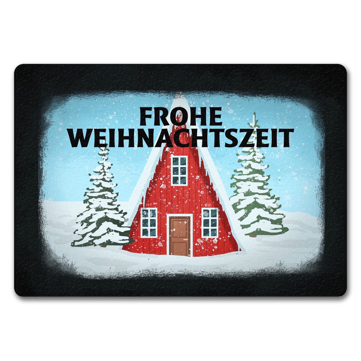 Fußmatte Frohe Weihnachtszeit Schneehütte Fußmatte in 35x50 cm ohne Rand