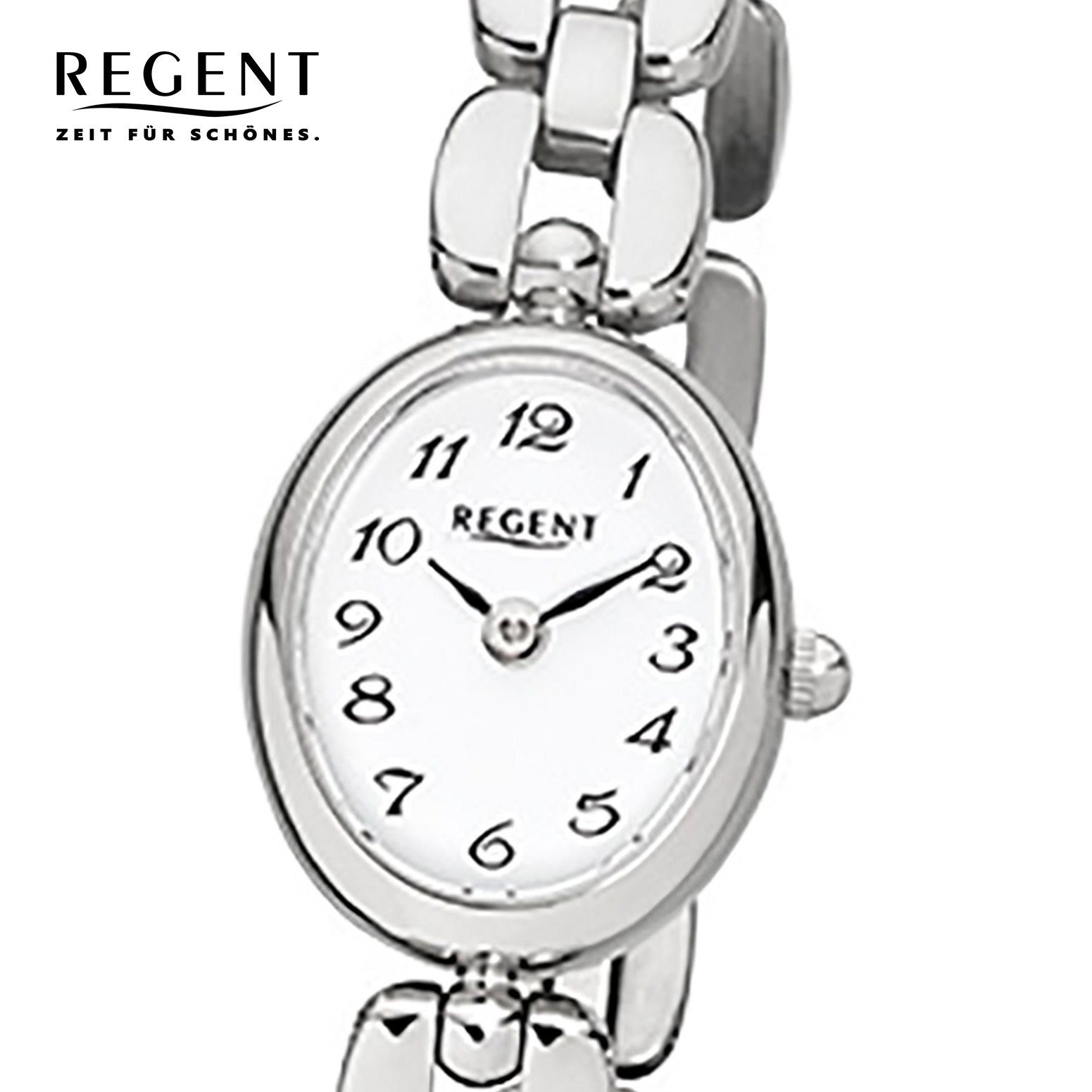 Regent Quarzuhr Edelstahlarmband Regent silber Analog Damen oval, Armbanduhr 19x16mm), F-966, (ca. Damen-Armbanduhr klein