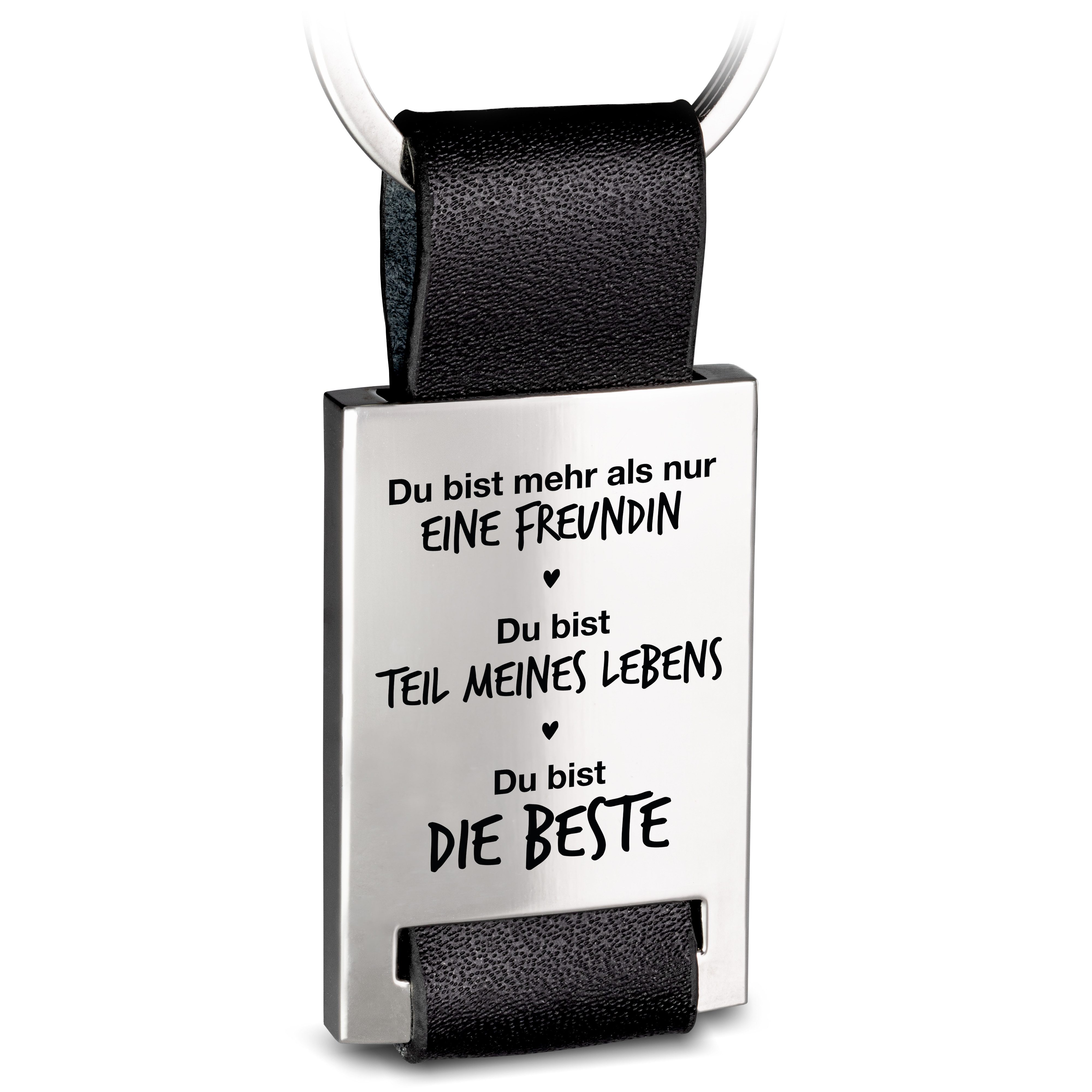 Schlüsselanhänger Rectangle aus Metall und Leder mit Gravur "Du Bist Die Beste"