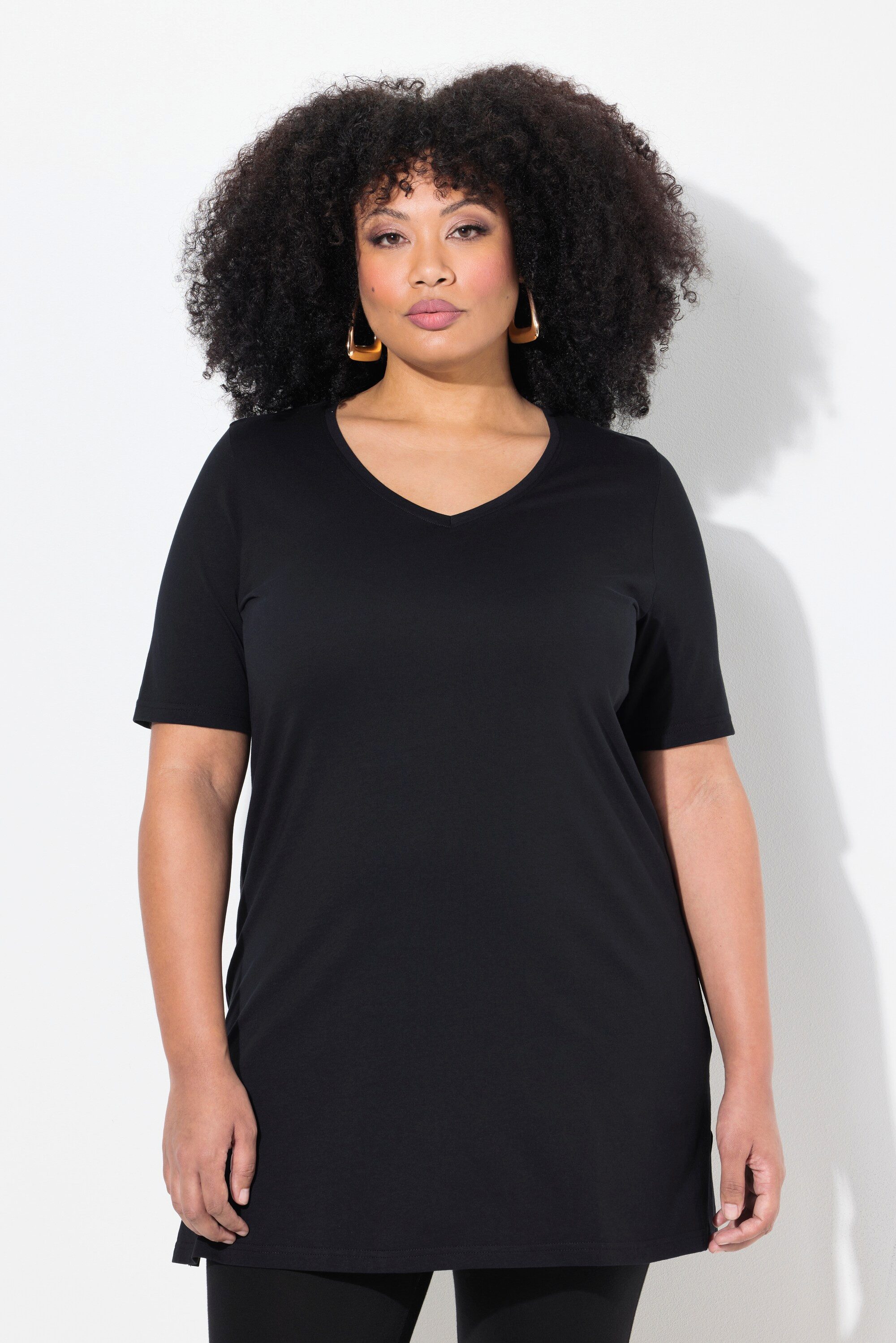 Ulla Popken Longshirt Longshirt A-Linie V-Ausschnitt günstig online kaufen