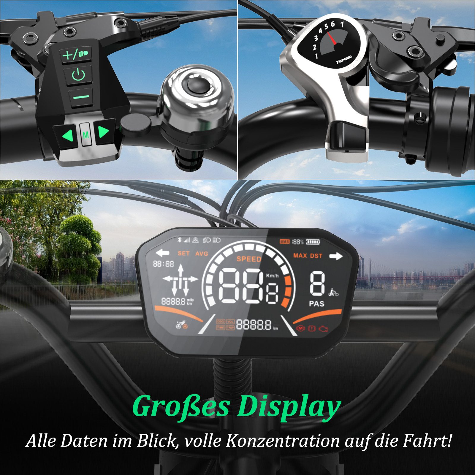 RCB E-Bike Pedelec G19, NFC&APP, 20.8Ah, 60–90 KM range, 20×4.0 inch electric bicycle, 7-speed, derailleur gears, 250W rear motor, 960 Wh